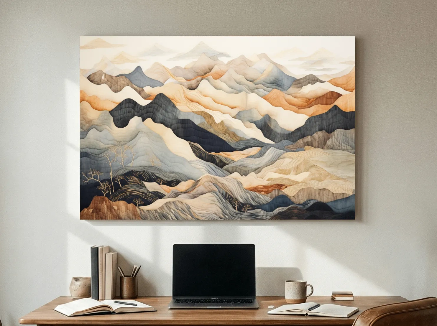 Layered Abstract Mountain Range Painting - Tapestry Style Wall Art
