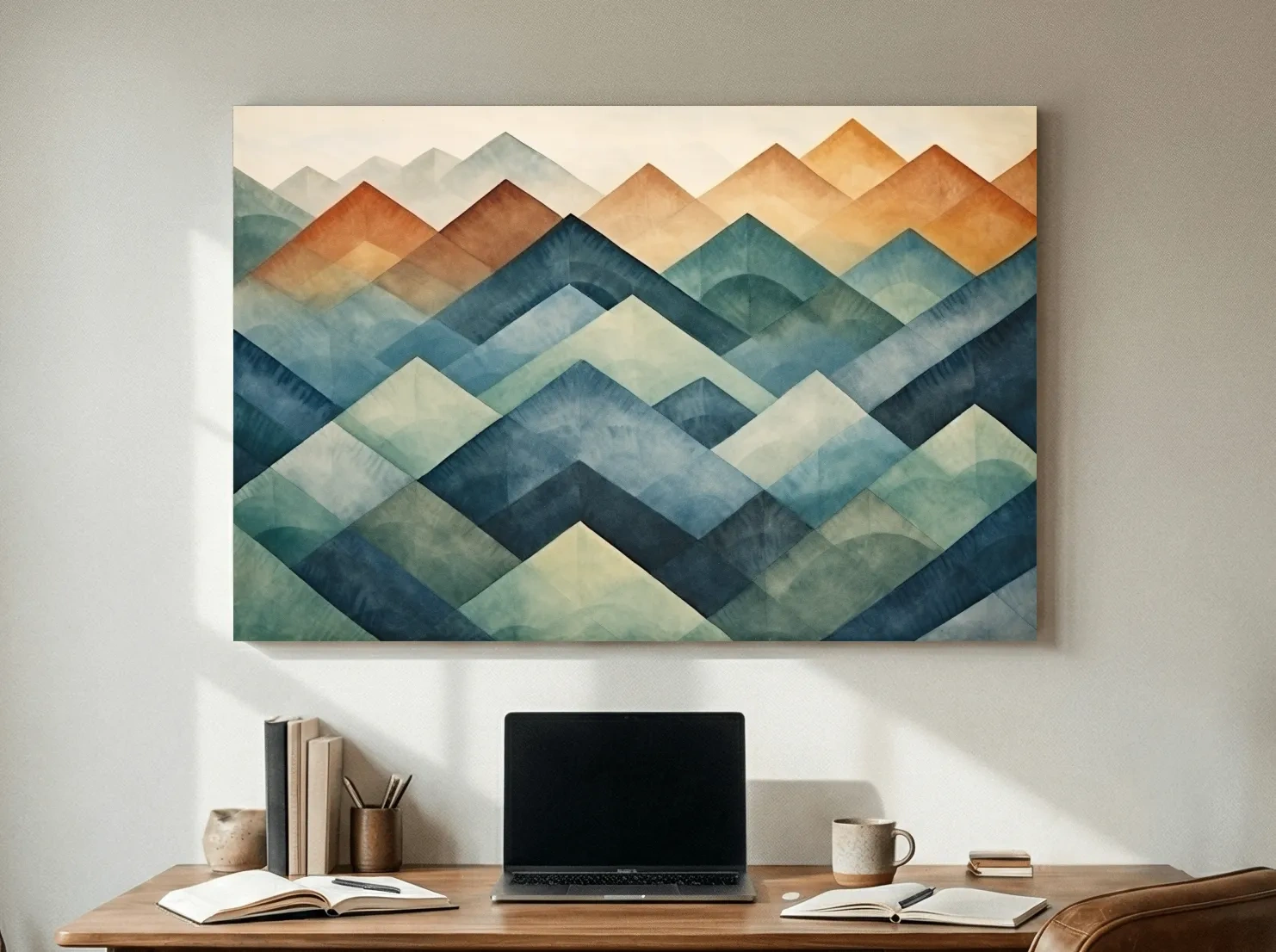 Geometric Watercolor Mountain Peaks - Abstract Landscape Wall Art