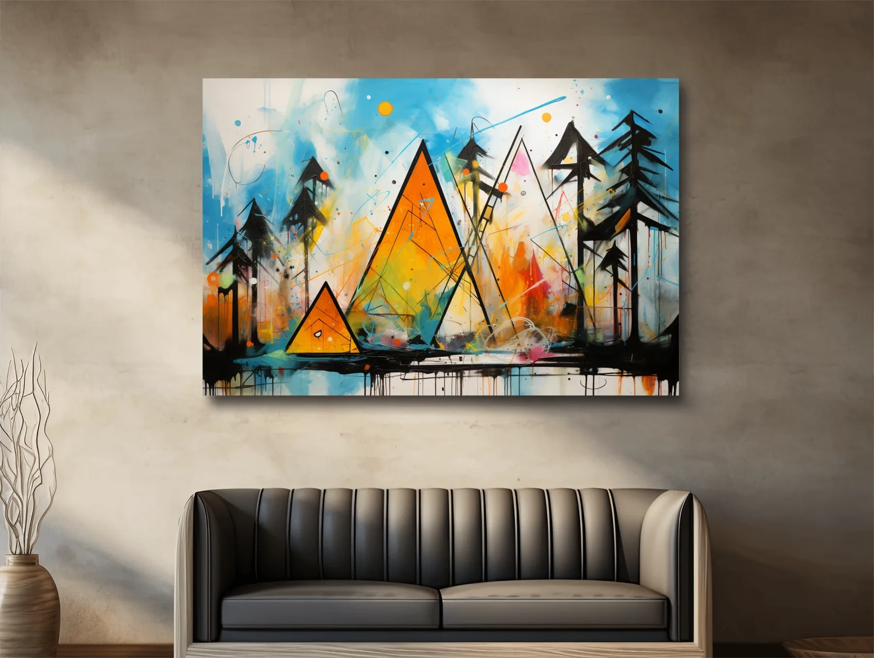 Vibrant Abstract Mountain Peaks And Pines - Colorful Mixed Media Wall Art