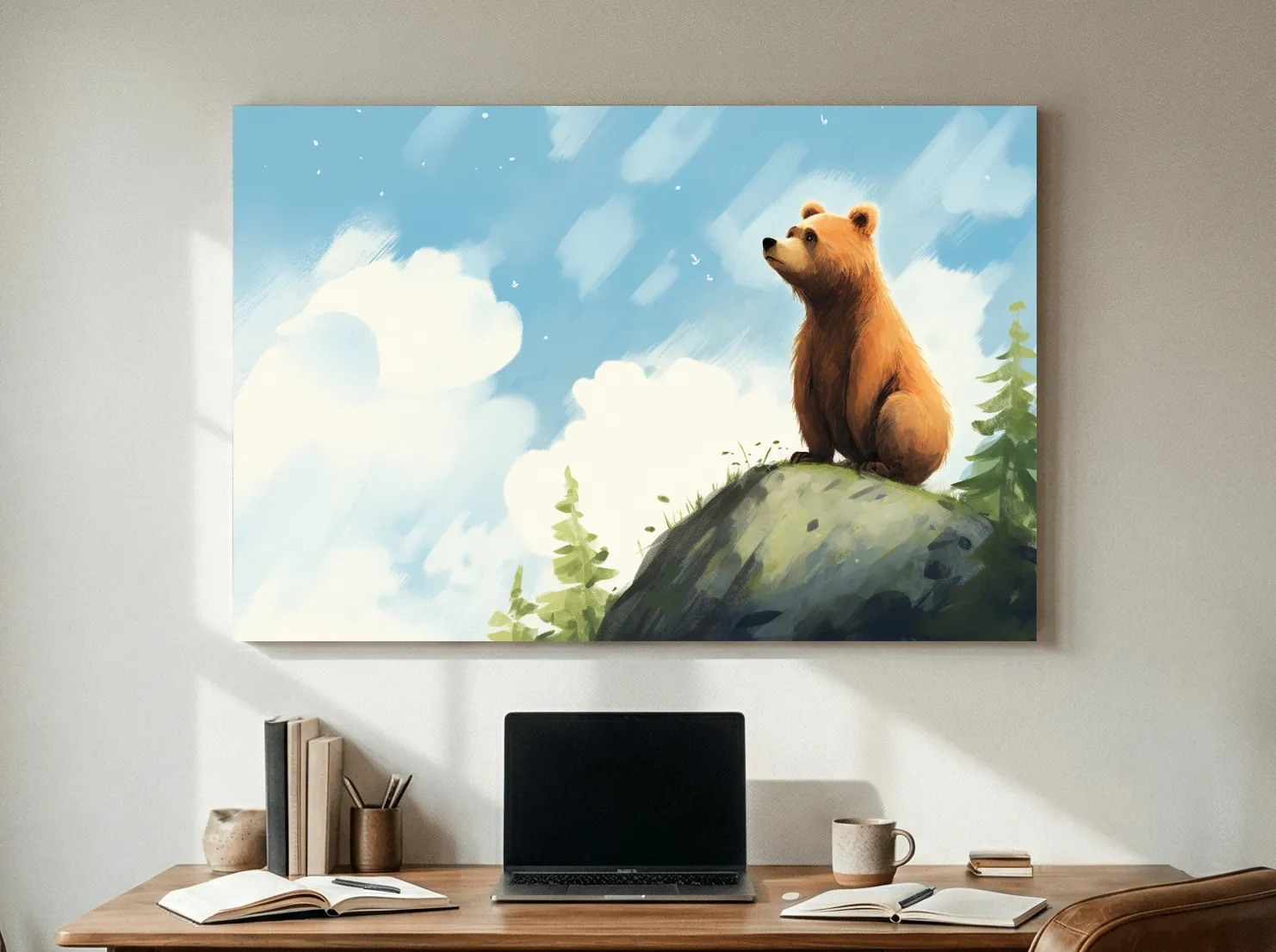 Whimsical Bear Cub On Rocky Peak - Nursery Wildlife Wall Art