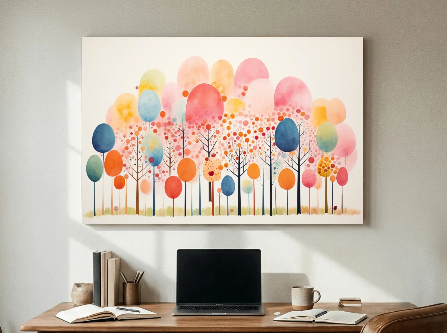 Whimsical Pastel Watercolor Forest Trees - Colorful Nature Wall Art