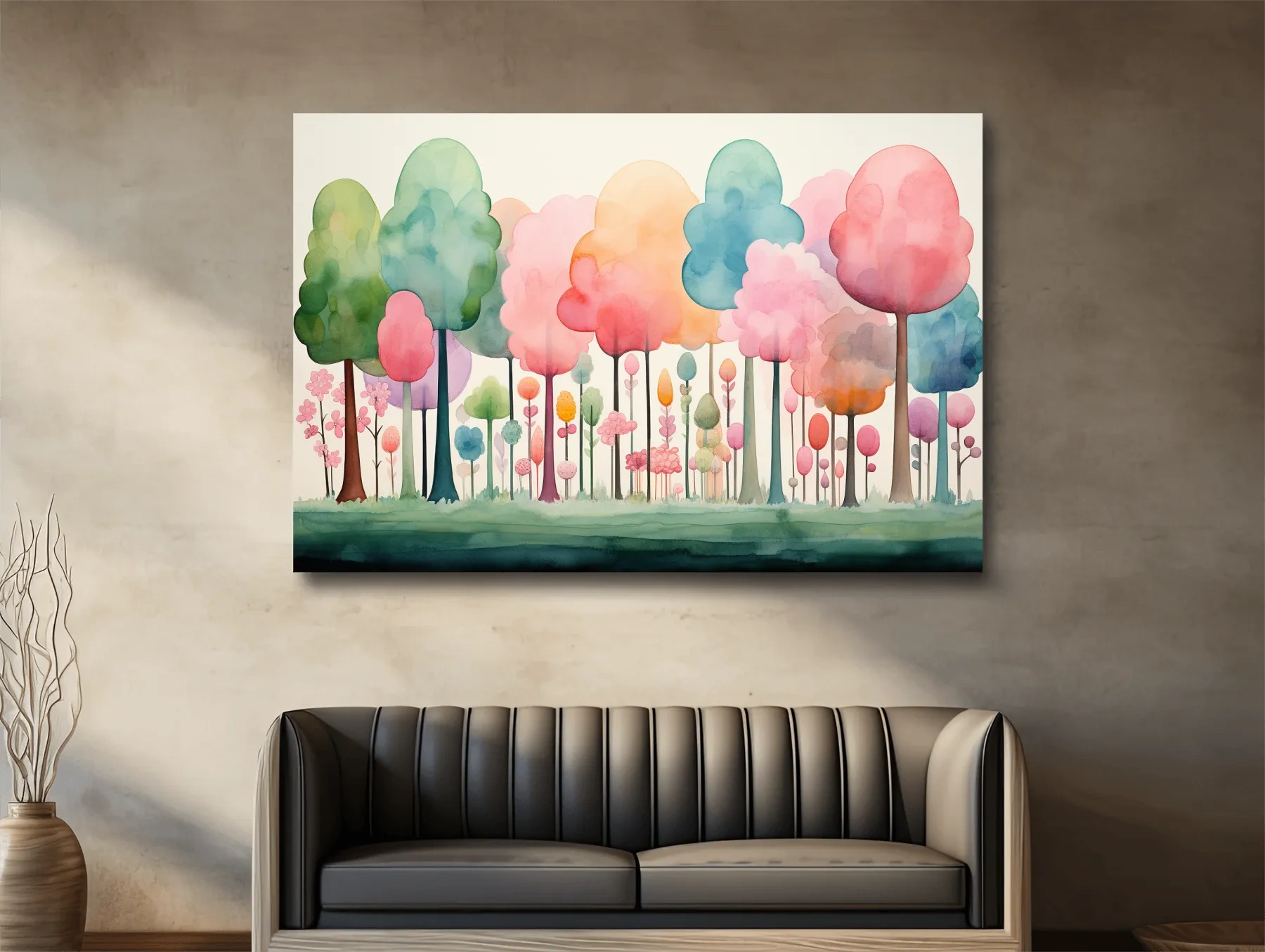 Whimsical Pastel Watercolor Forest - Colorful Nursery Wall Art