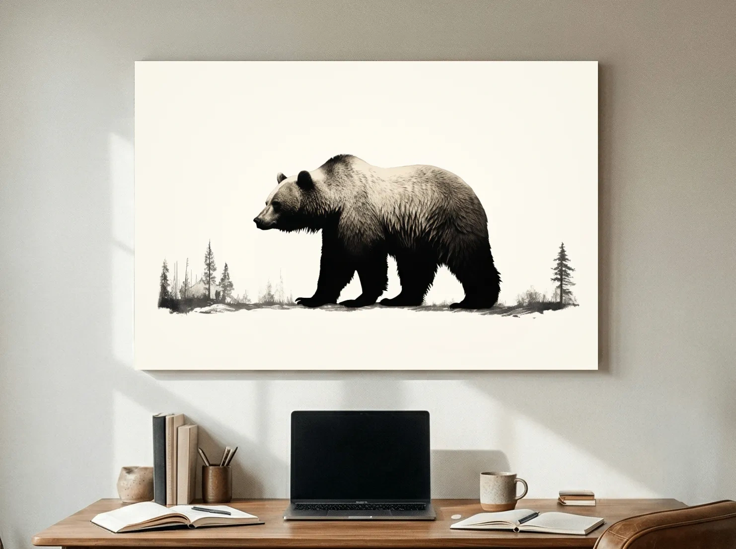Minimalist Grizzly Bear Silhouette - Black And White Wildlife Wall Art