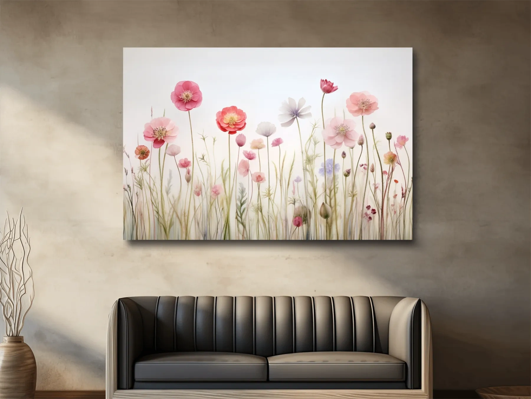 Soft Pastel Wildflower Meadow Watercolor - Minimalist Floral Botanical Wall Art