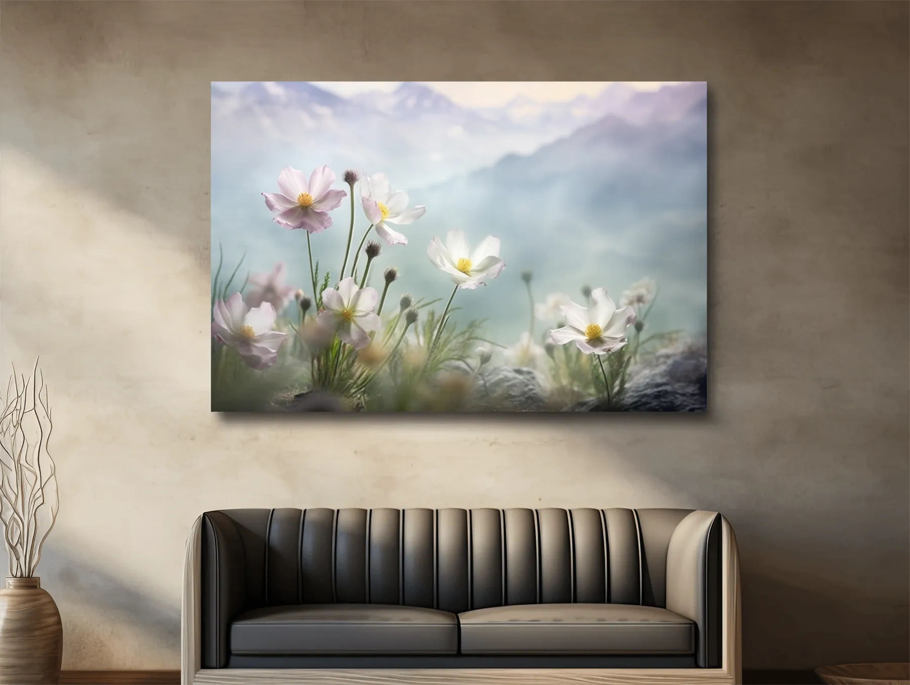 Photographic art of alpine wildflowers in the meadows, floral artwork
