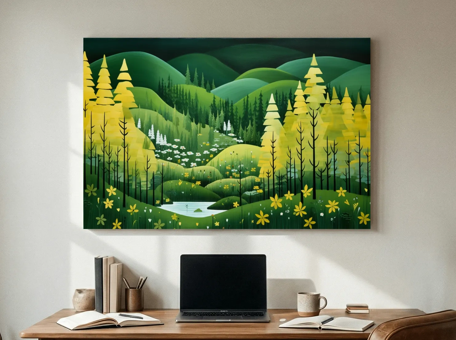 Whimsical Autumn Mountain Valley - Wildflower Forest Wall Art