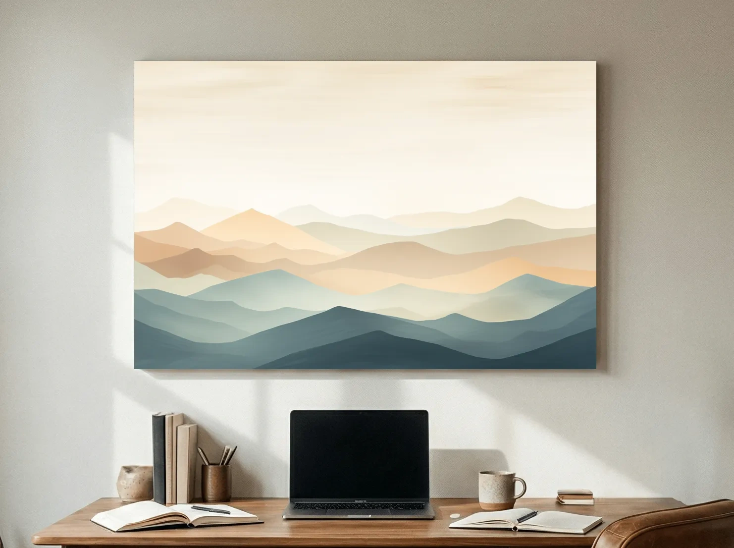 Minimalist Pastel Layered Mountain Landscape - Serene Abstract Nature Wall Art