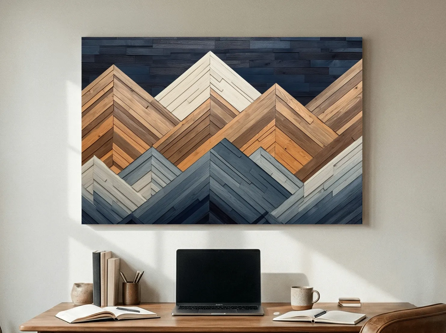 Geometric Wood Plank Mountains - Modern Rustic Canvas Wall Art