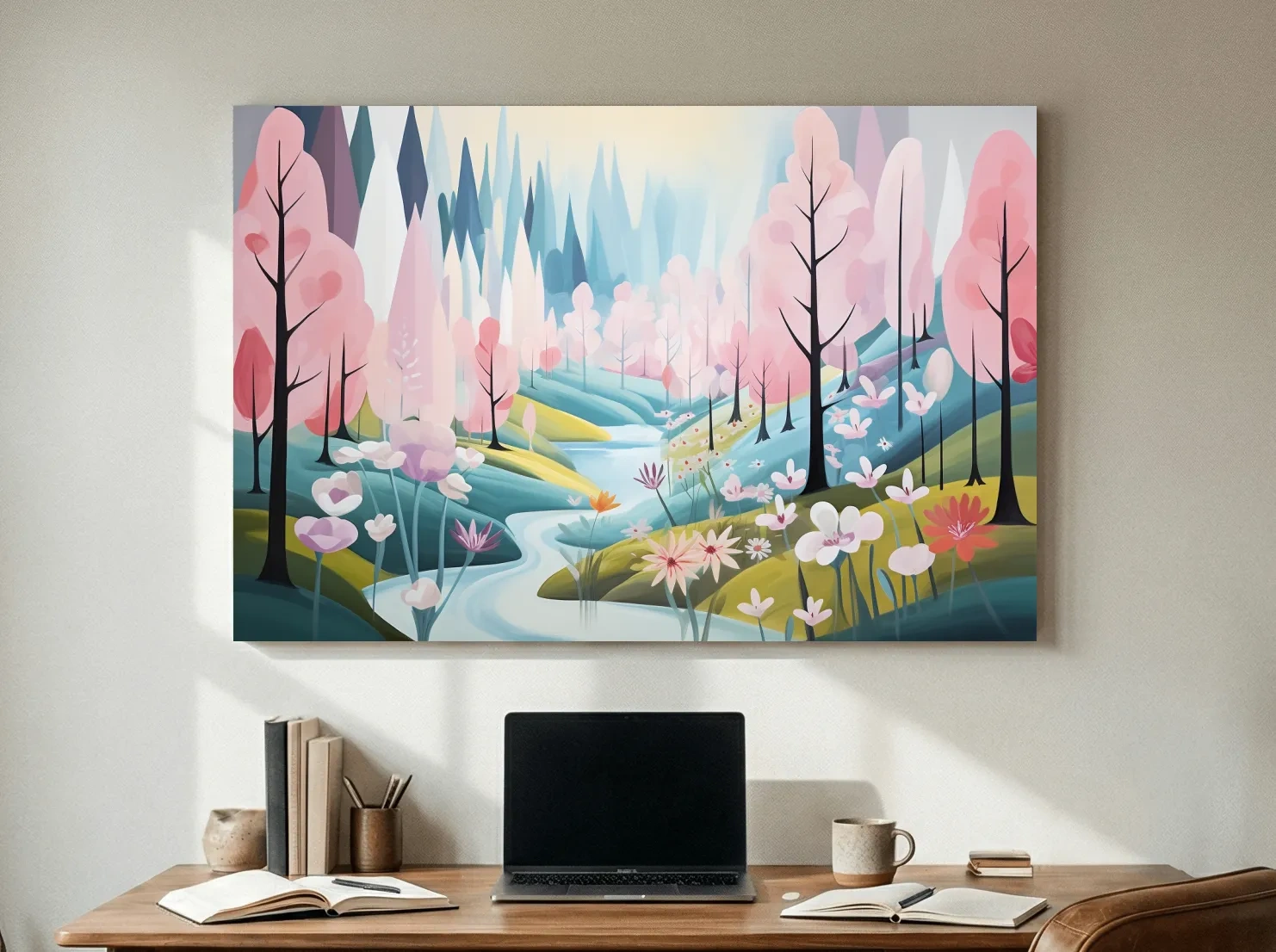 Dreamy Pastel Pink Blossom Forest - Whimsical Floral Landscape Wall Art