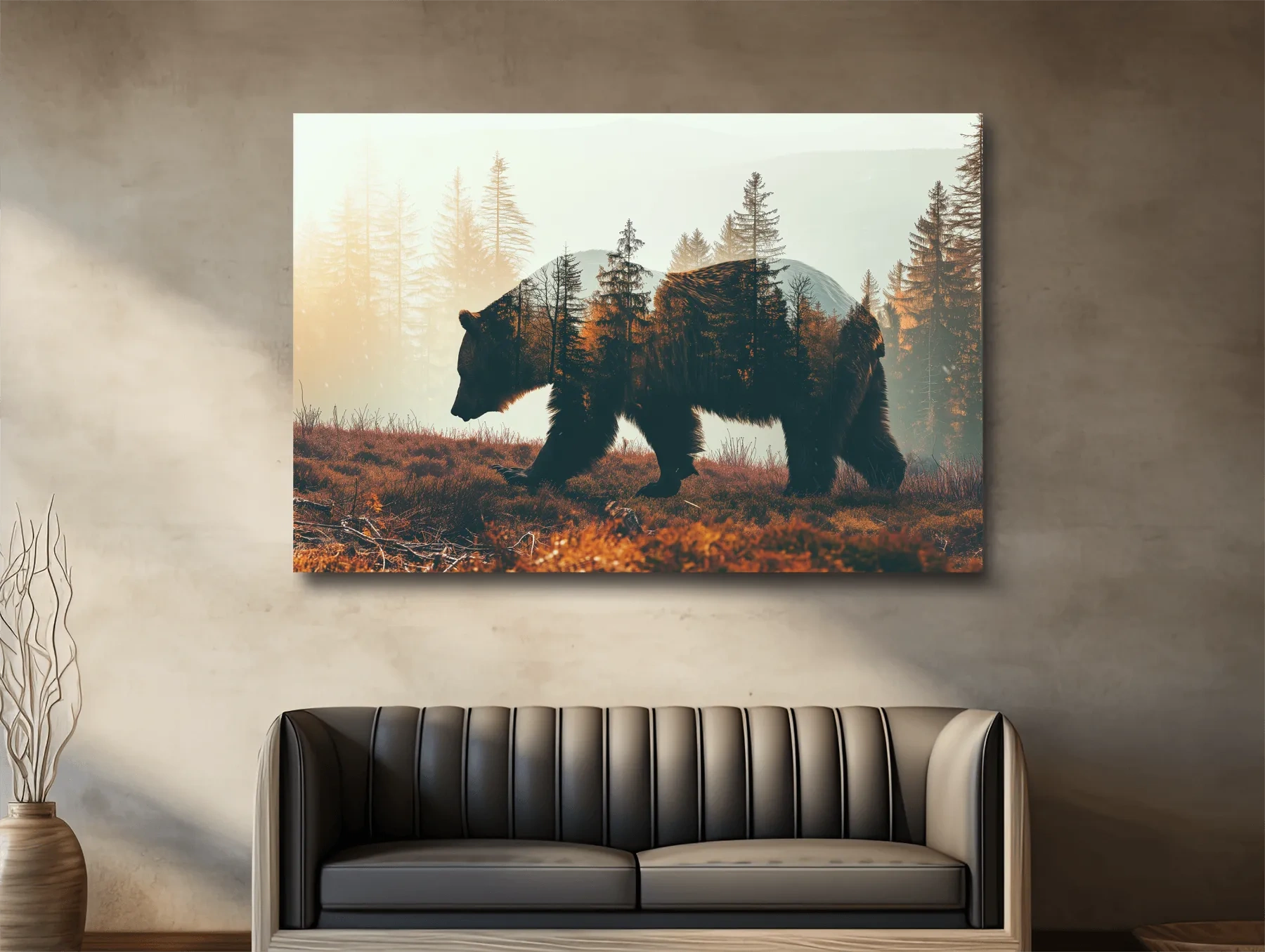 Double Exposure Grizzly Bear Forest - Misty Mountain Wildlife Photographic Artwork