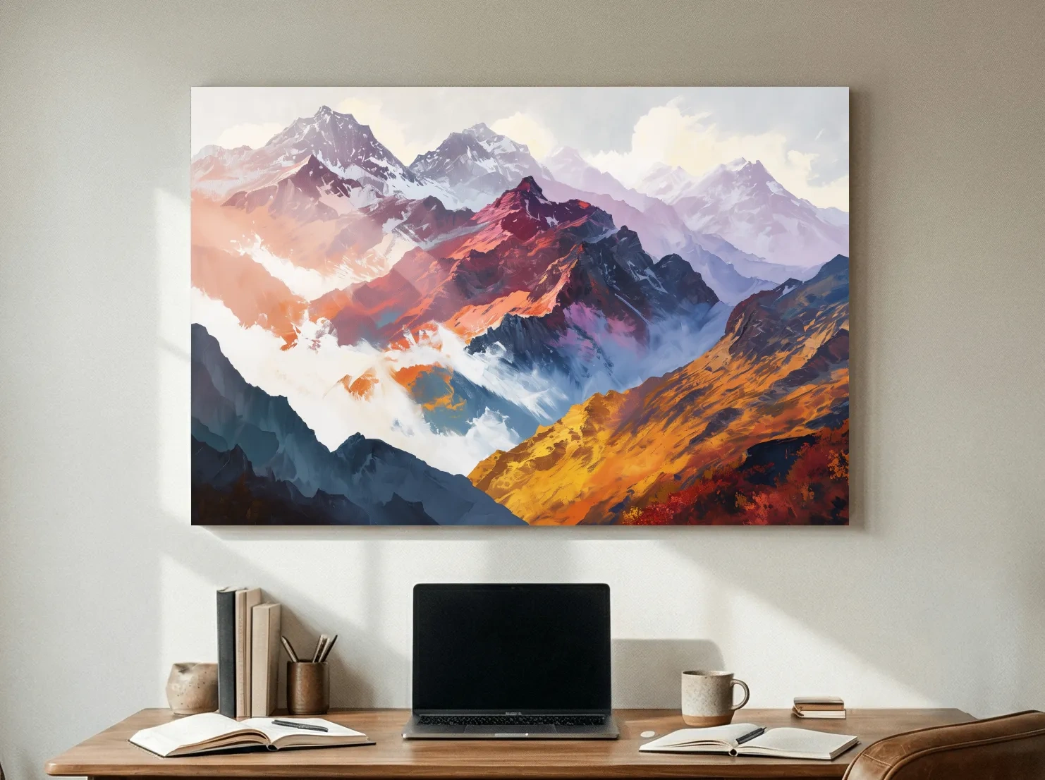 Vibrant Abstract Alpine Mountain Peaks - Colorful Impressionist Painting Wall Art