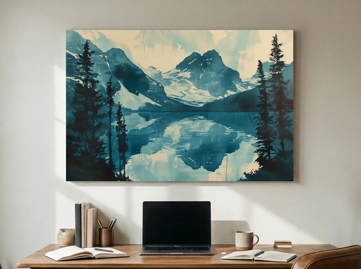 Rocky Mountains Alpine Lake Reflection - Watercolor Mountain Artwork