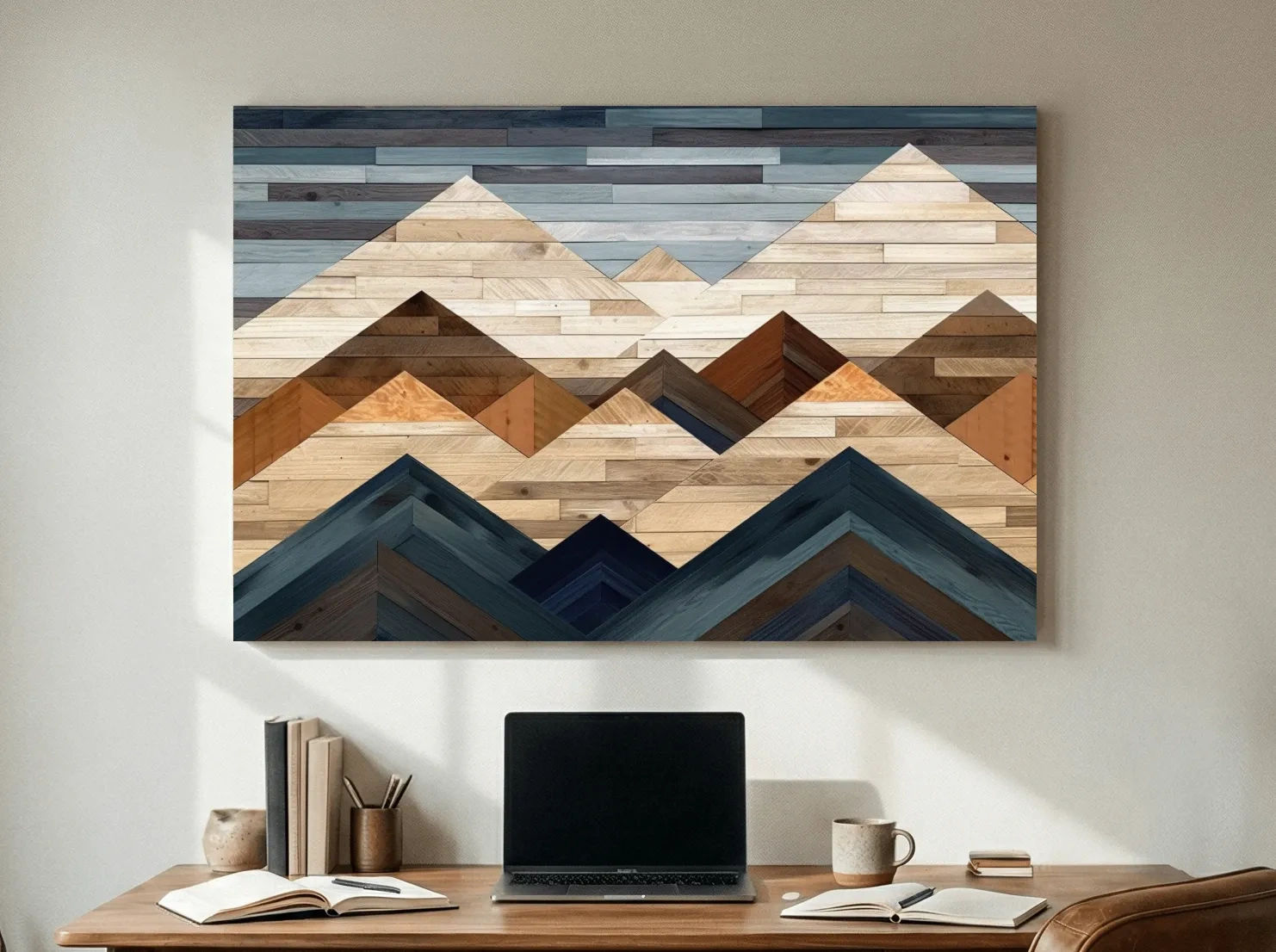 Geometric Reclaimed Wood Mountain Peaks - Modern Rustic Landscape Artwork