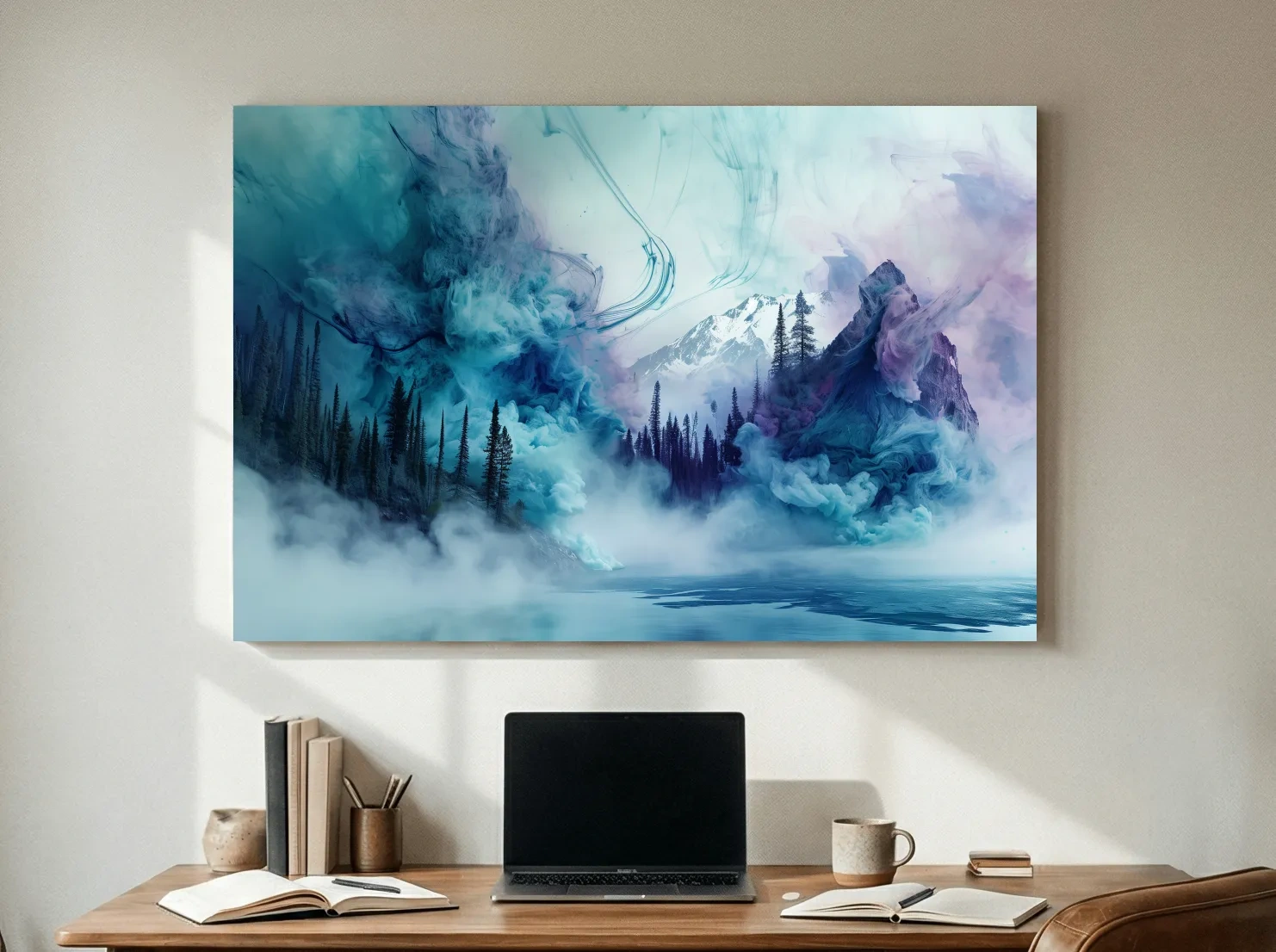Ethereal Misty Alpine Forest & Mountains - Surreal Abstract Landscape Wall Art