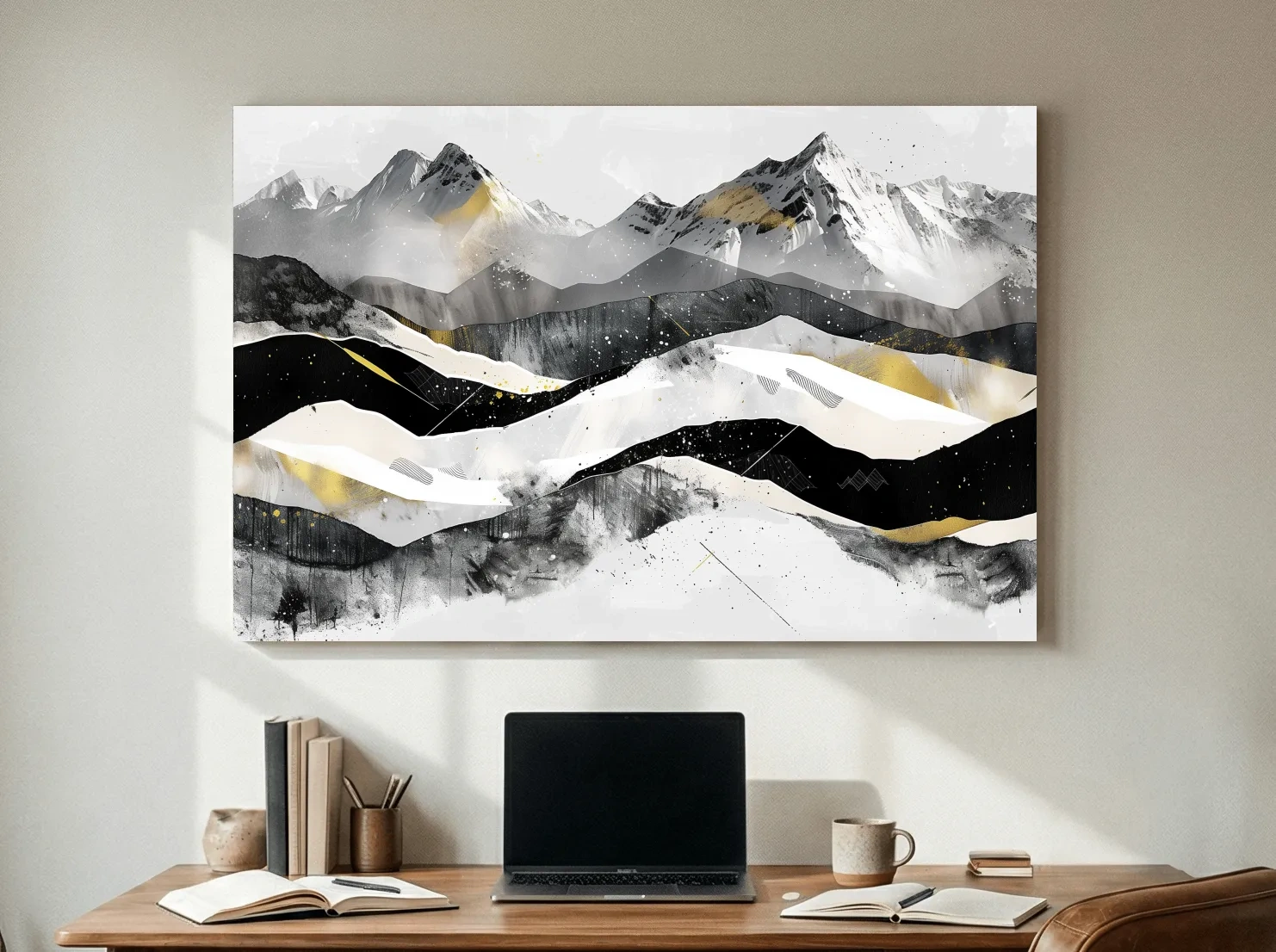 Abstract Mountain Range With Gold Accents - Modern Alpine Landscape Wall Art