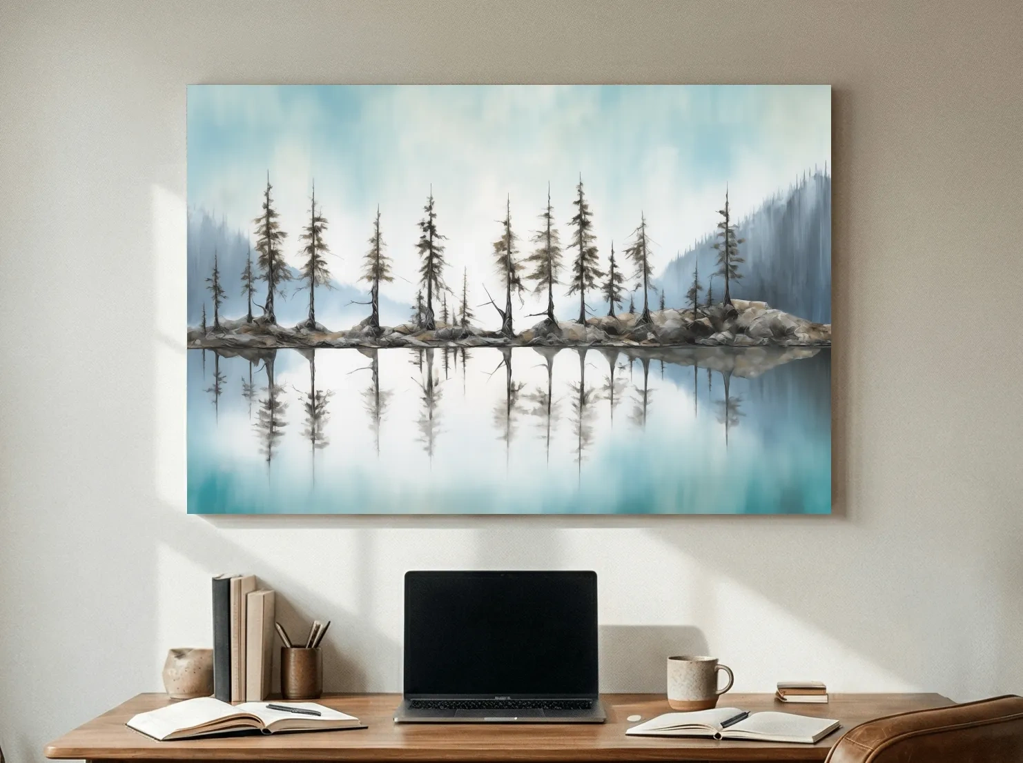 Minimalist Pine Tree Torqouise Alpine Lake Reflection - Pacific Northwest Wall Art