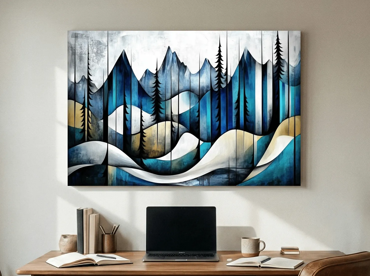 Abstract Alpine Forest Painting - Modern Mountain Wall Art