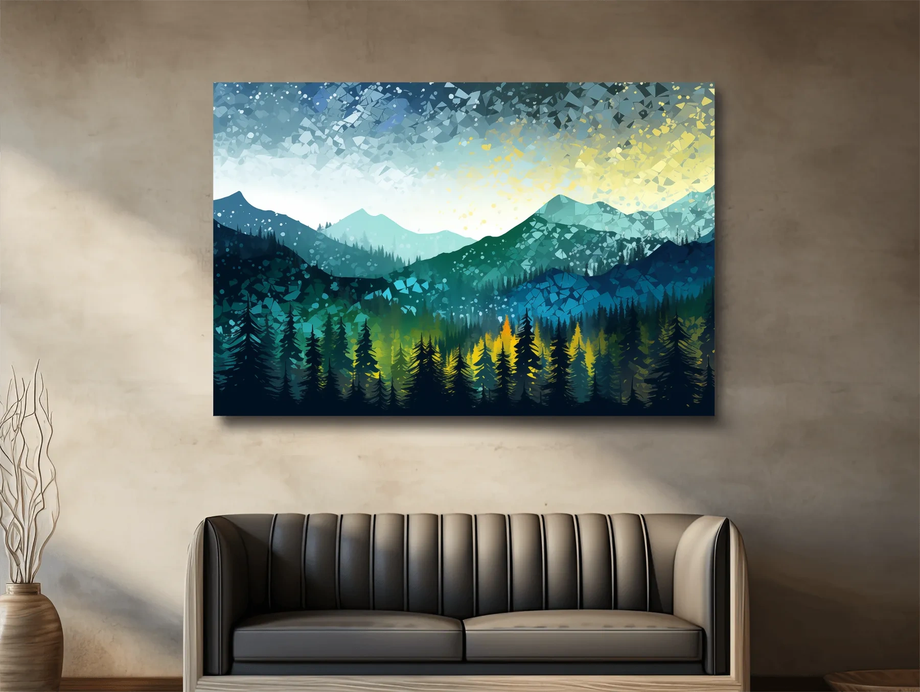 Geometric Mountain Forest Landscape - Abstract Mosaic Wall Art