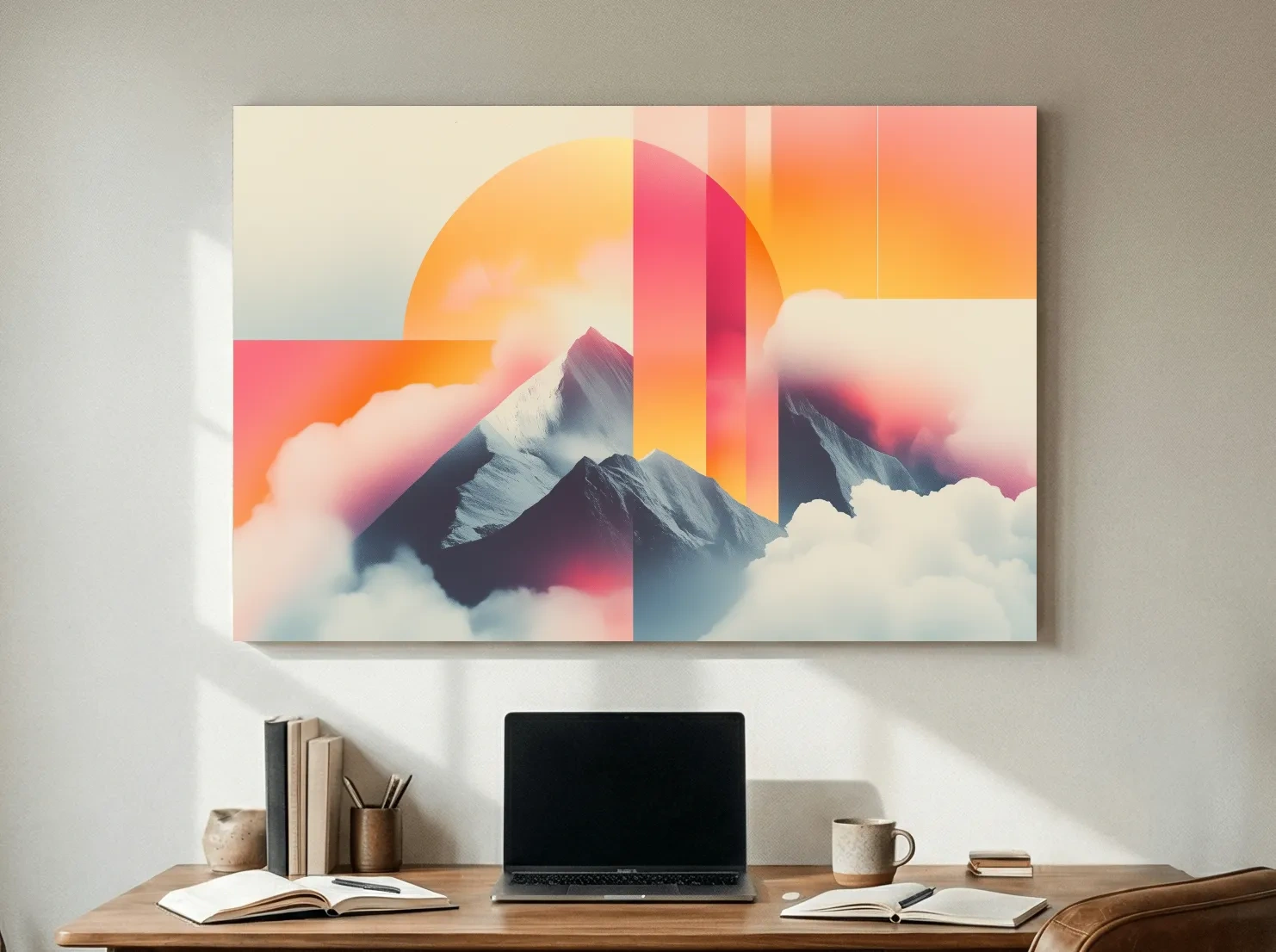 Surreal Retro Mountain Sunrise Wall Art - Abstract Artwork
