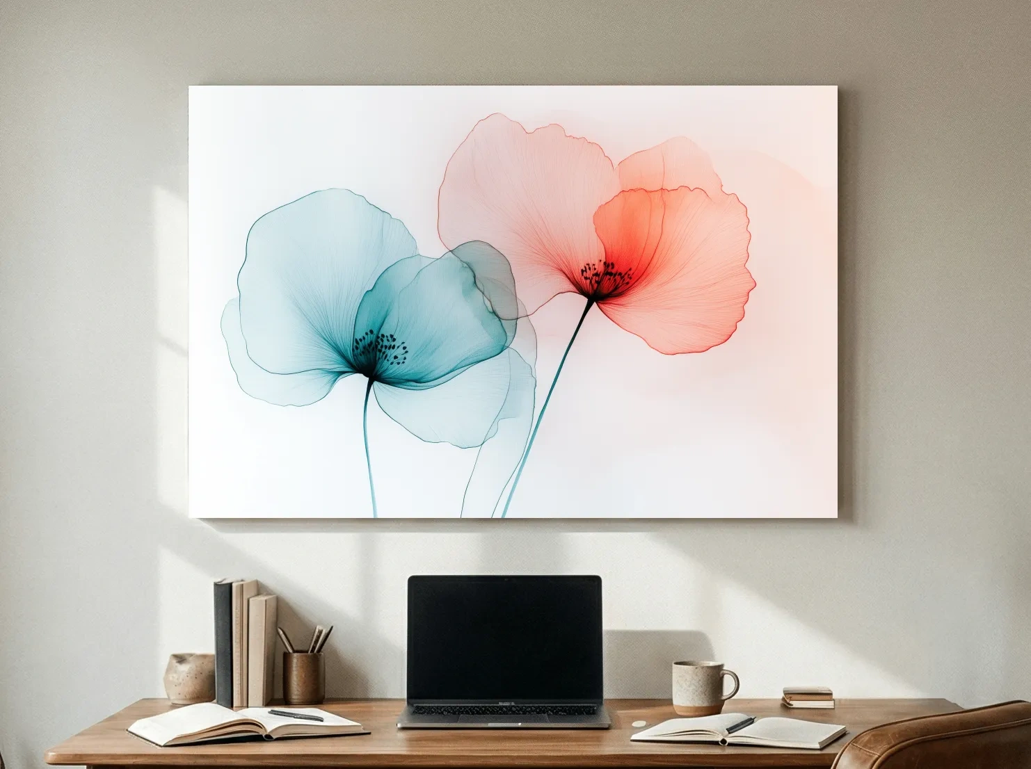 Minimalist Translucent Poppy Flowers Watercolour - Modern Botanical Wall Art