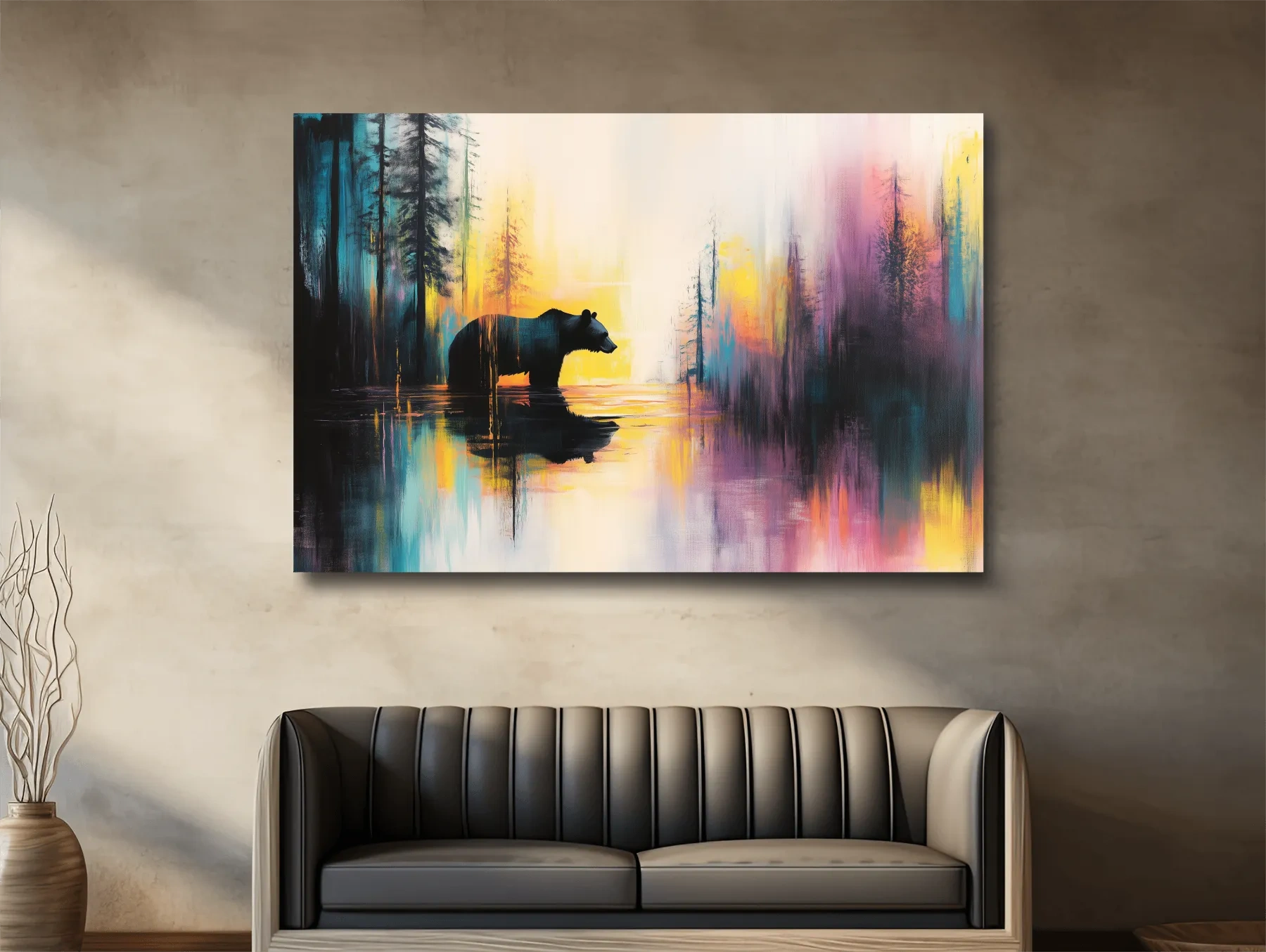 Moody Abstract Bear Lake Reflection - Colorful Forest Landscape Wall Art