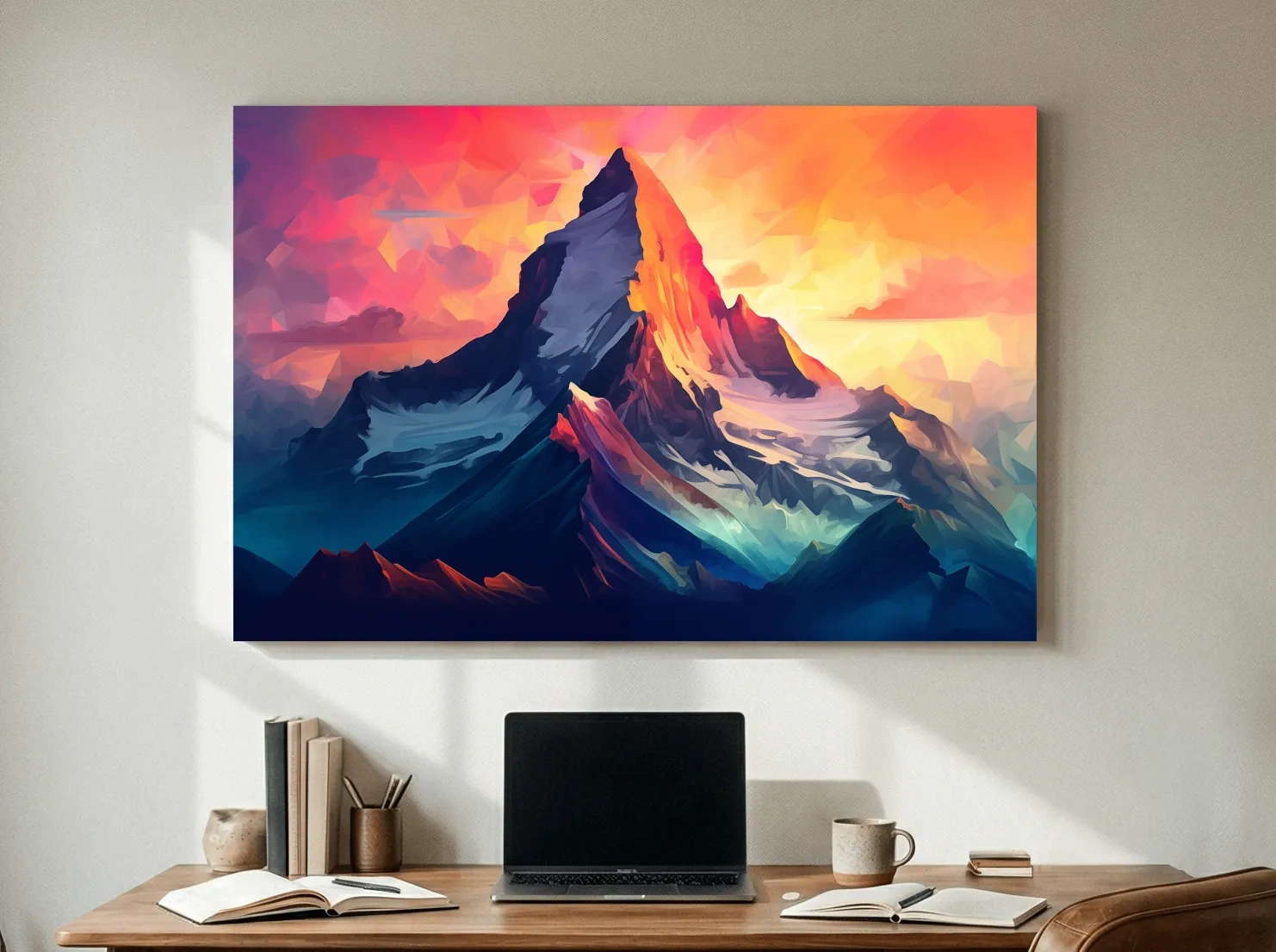 Vibrant Geometric Alpine Peak Sunrise - Modern Abstract Mountain