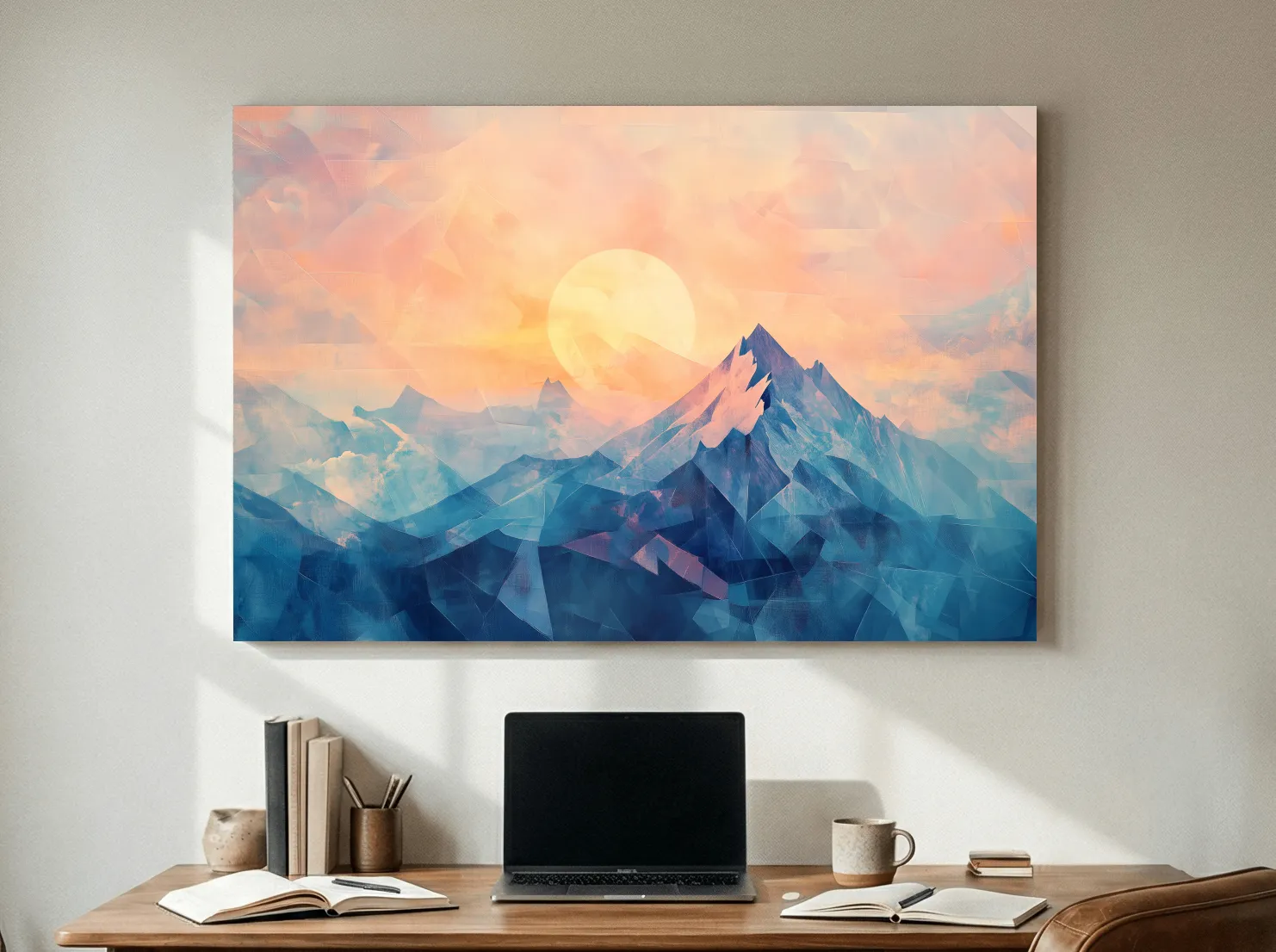 Sunset Mountain Peaks Mosaic In Pastel Hues - Modern Abstract Wall Art