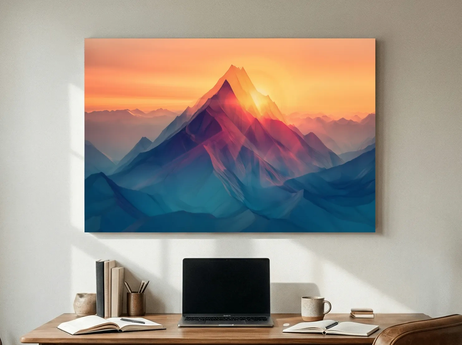 Vibrant Abstract Sunset Mountain Peak - Surreal Landscape Wall Art
