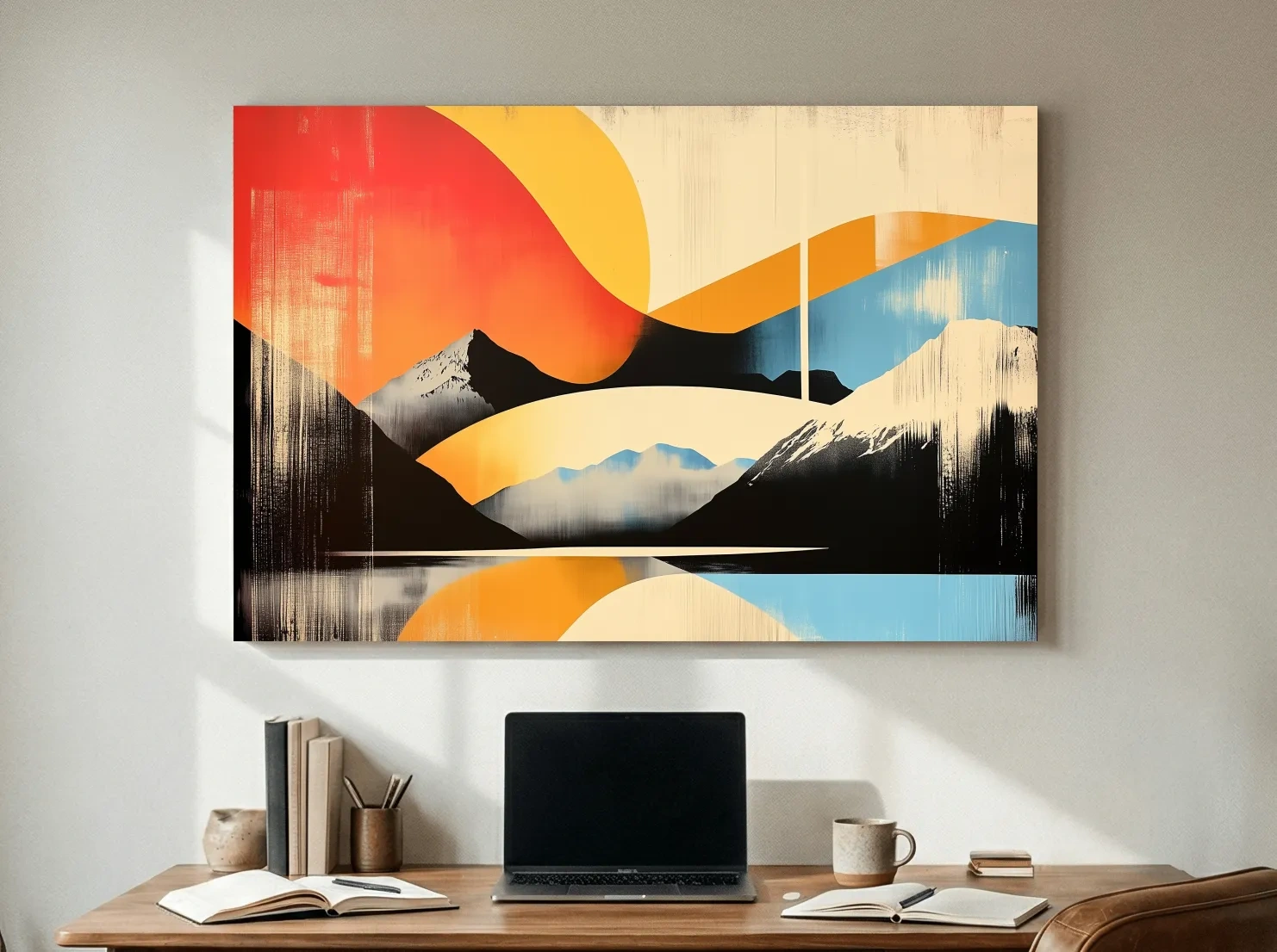 Abstract Retro Mountain Sunrise Landscape - Modern Graphical Wall Art