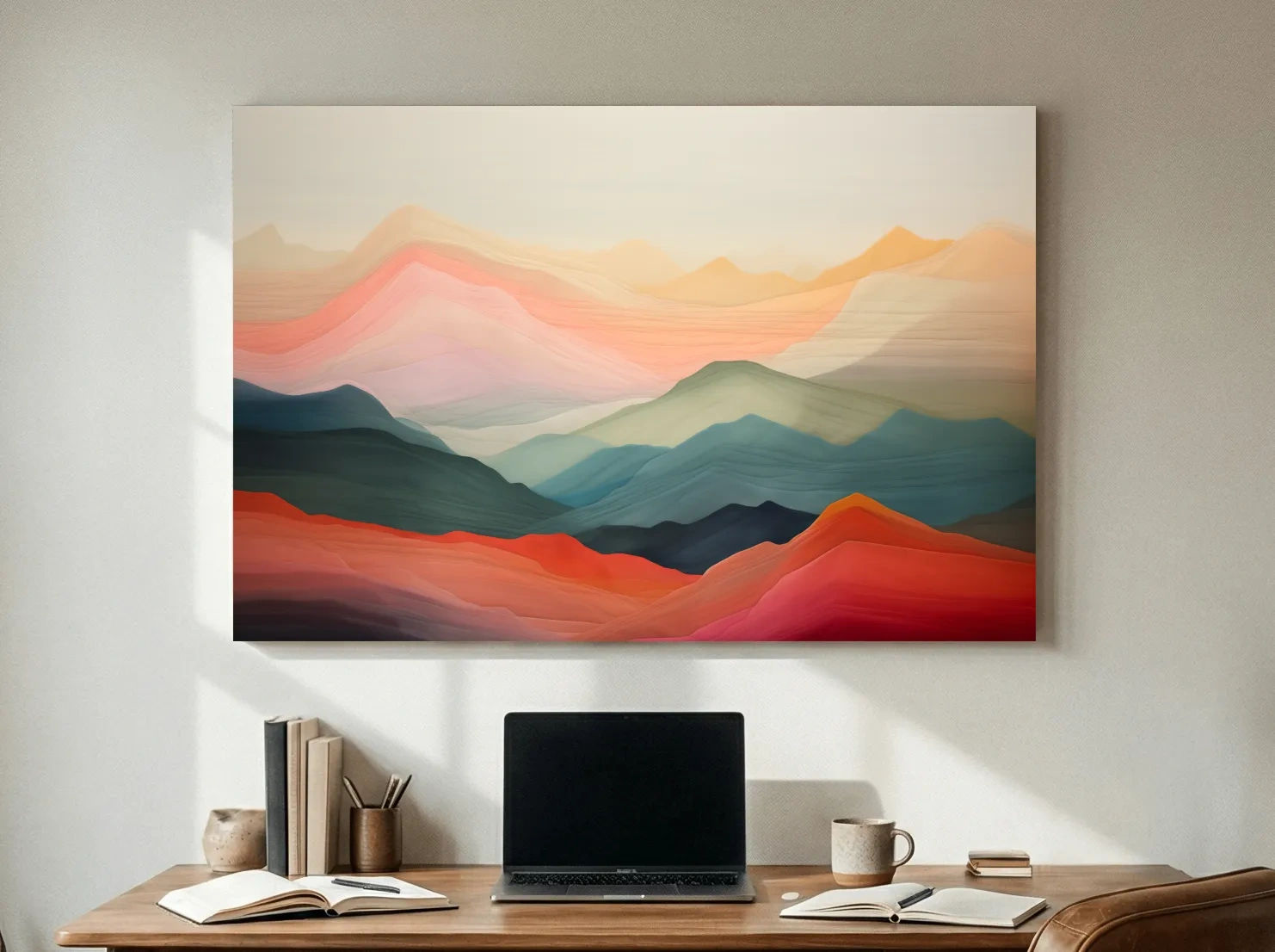 Dreamy Abstract Mountain Ranges In Warm Sunset Tones - Modern Landscape Wall Art