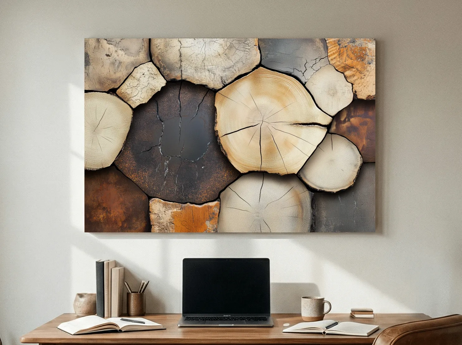 Rustic Stacked Firewood Log Cross Sections - Warm Neutral Wood Texture Wall Art Print