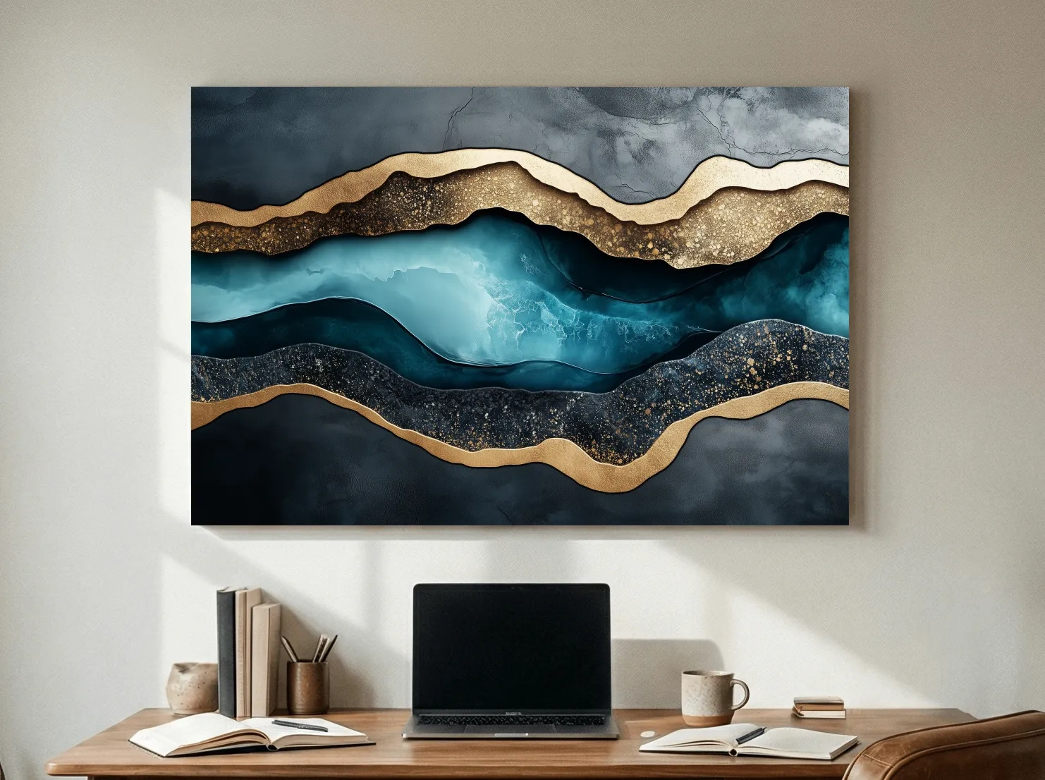 3D Effect Natural Geode Resin Abstract Layers - Modern Gold Foil Style Wall Art Print