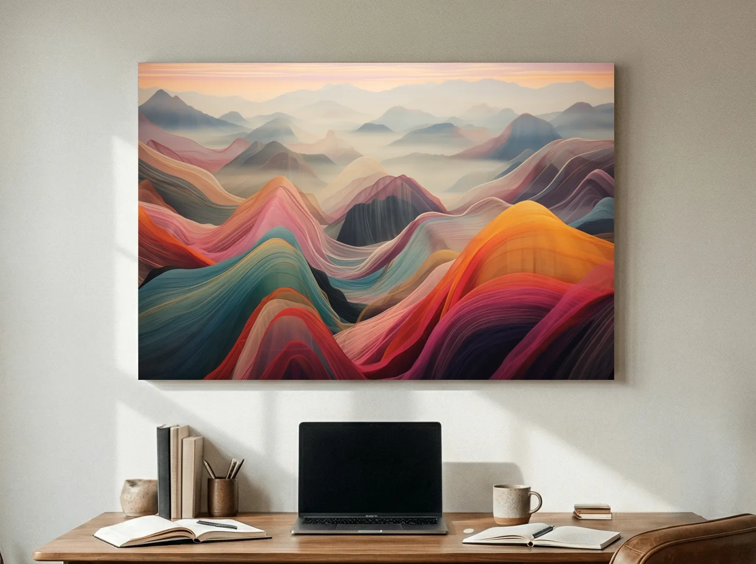 Vibrant Abstract Layered Mountain Ranges - Colorful Topographic Landscape Wall Art