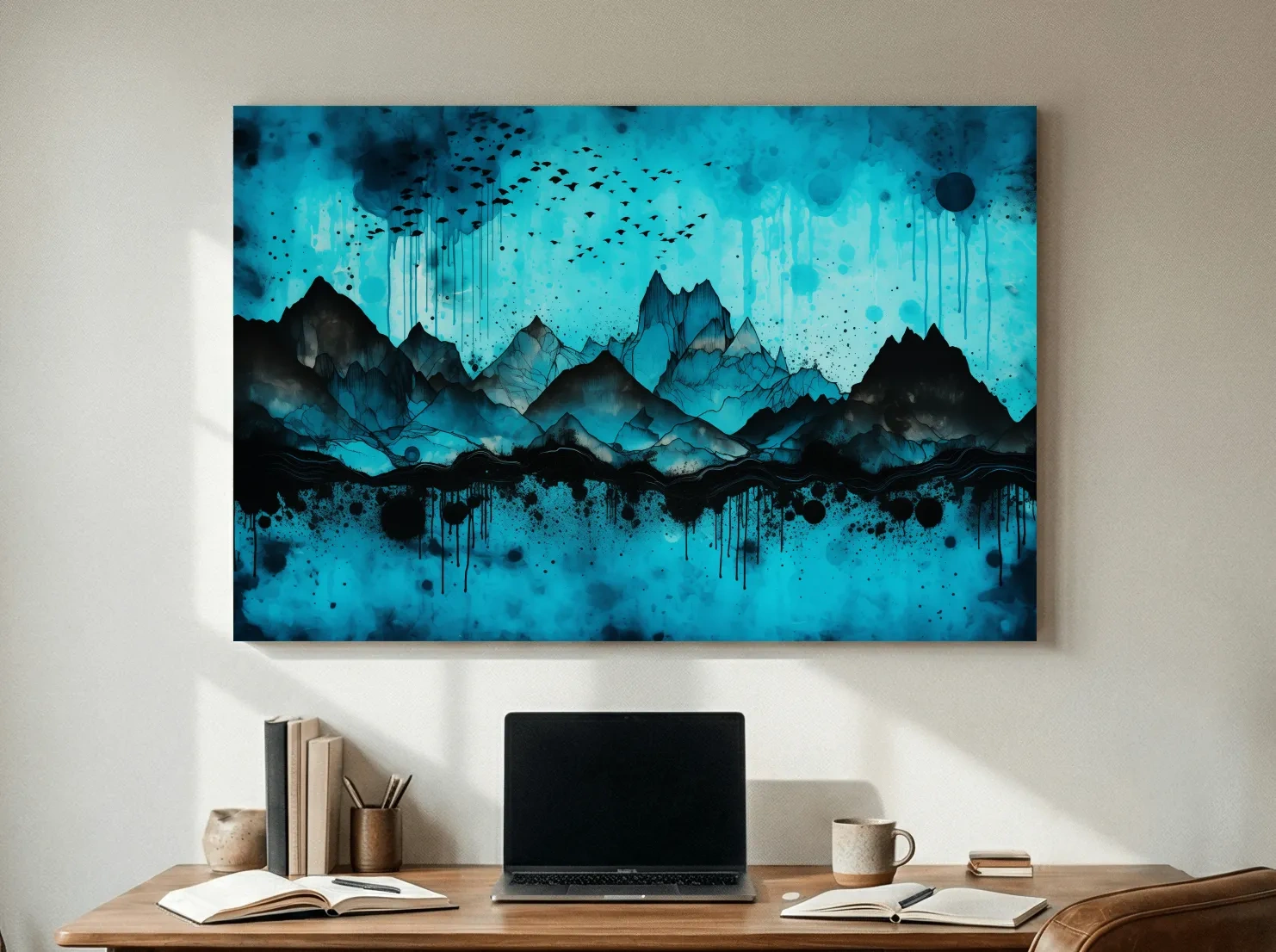 Ink Wash Mountain Range Artwork - Moody Abstract Watercolor Wall Art