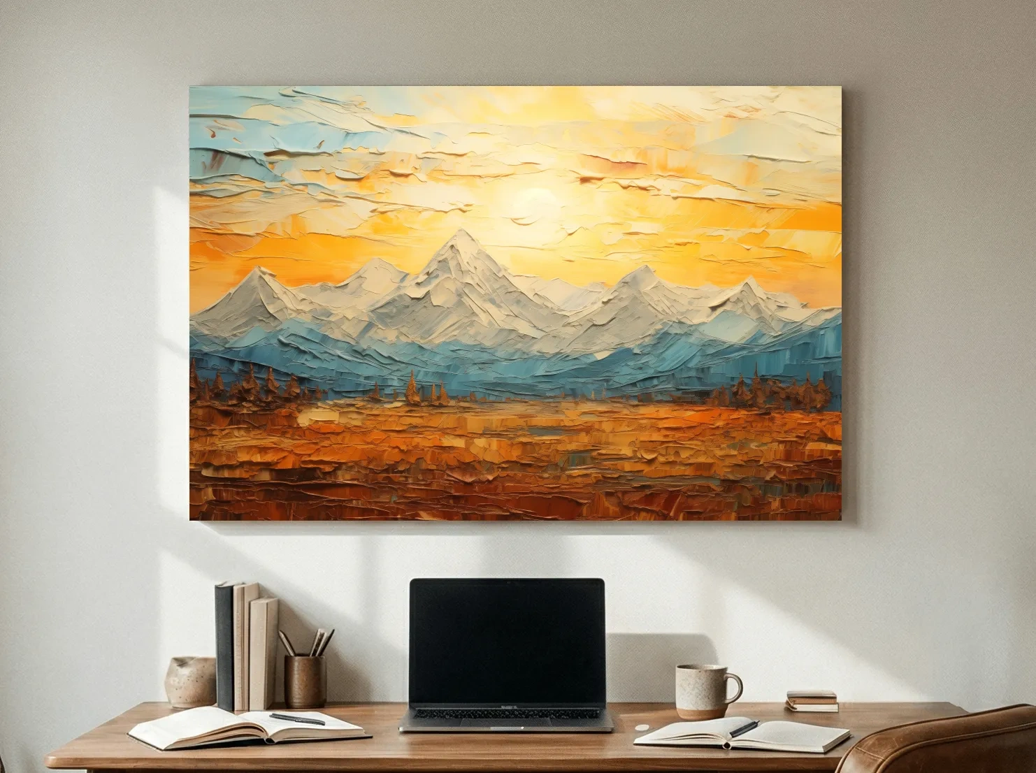 Abstract Glacier Sunrise Landscape - Impasto Style Wall Art
