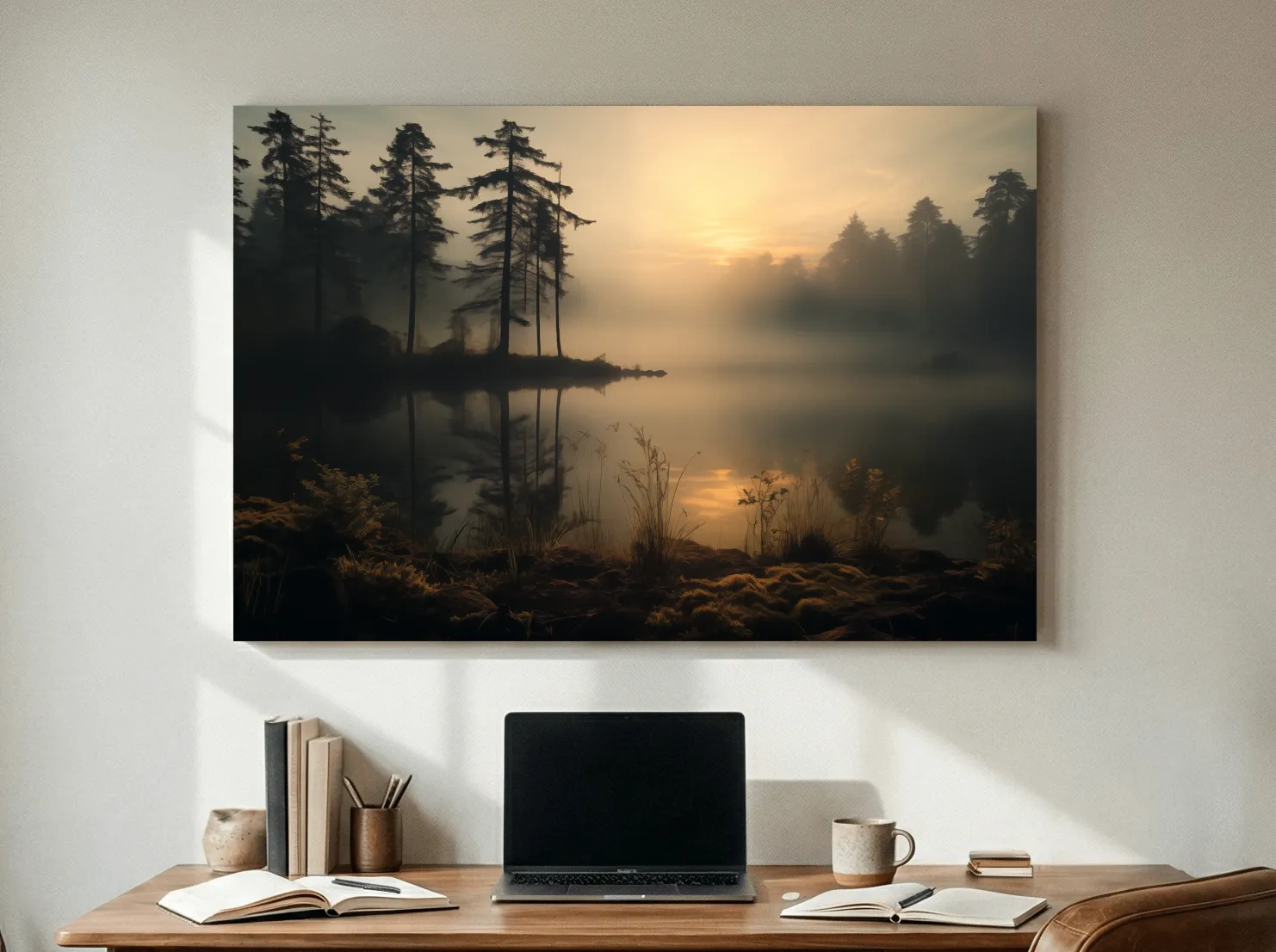 Nature Photography Wall Art - Misty Lake Sunrise & Forest