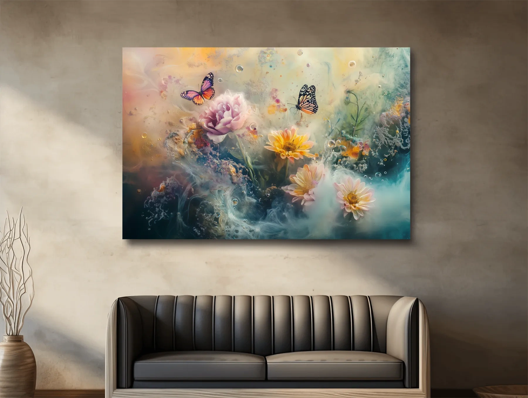 Ethereal Butterfly Floral Dreamscape - Pastel Mixed Media Wall Art