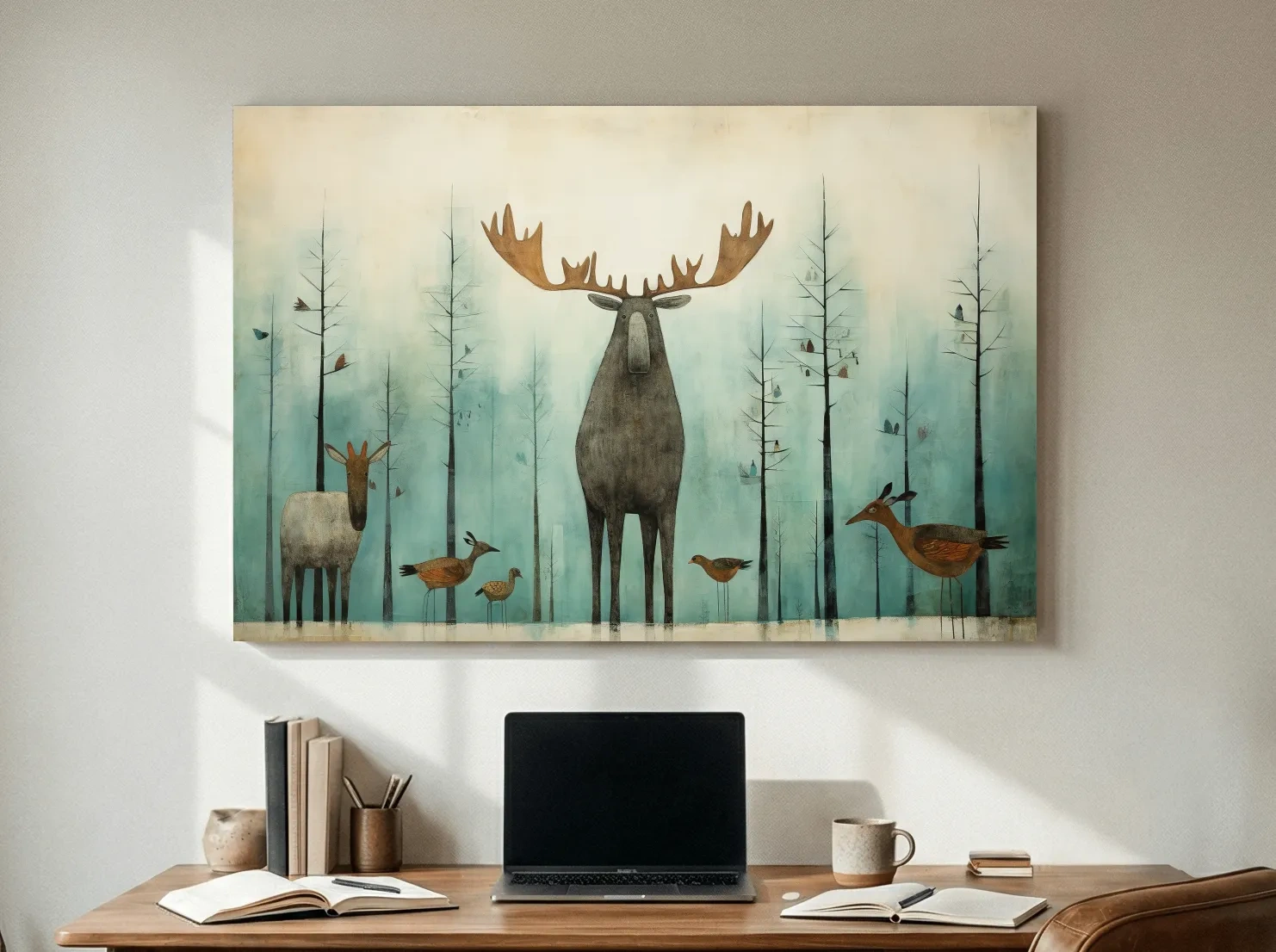 Whimsical Scandi Folk Art - Moose & Woodland Animals Wallart