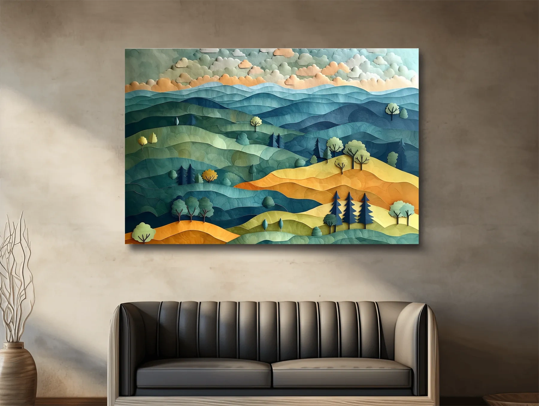 Layered Paper Cut Mountain Landscape - Colorful Modern Nature Wall Art