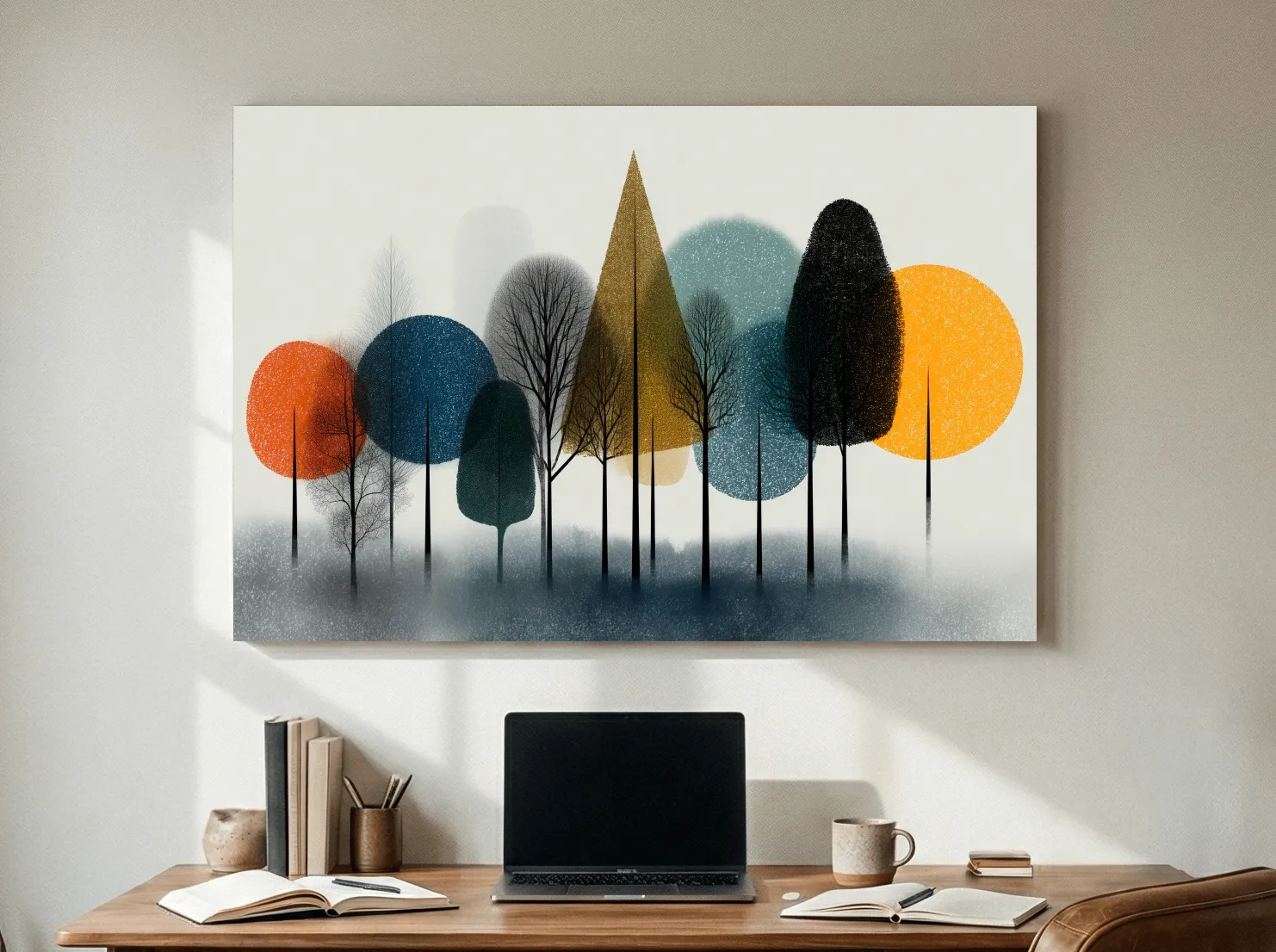 Mid-Century Abstract Forest Trees - Modern Geometric Landscape Wall Art