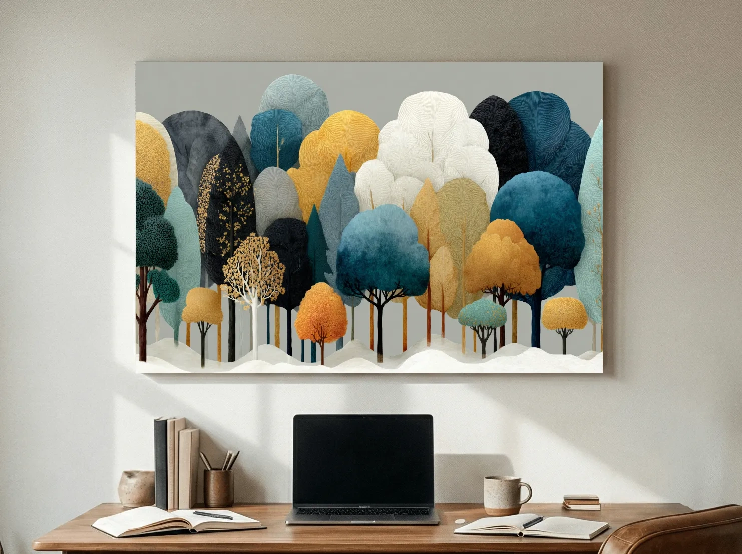 Scandinavian Winter Forest Trees Illustration - Modern Boho Nature Wall Art