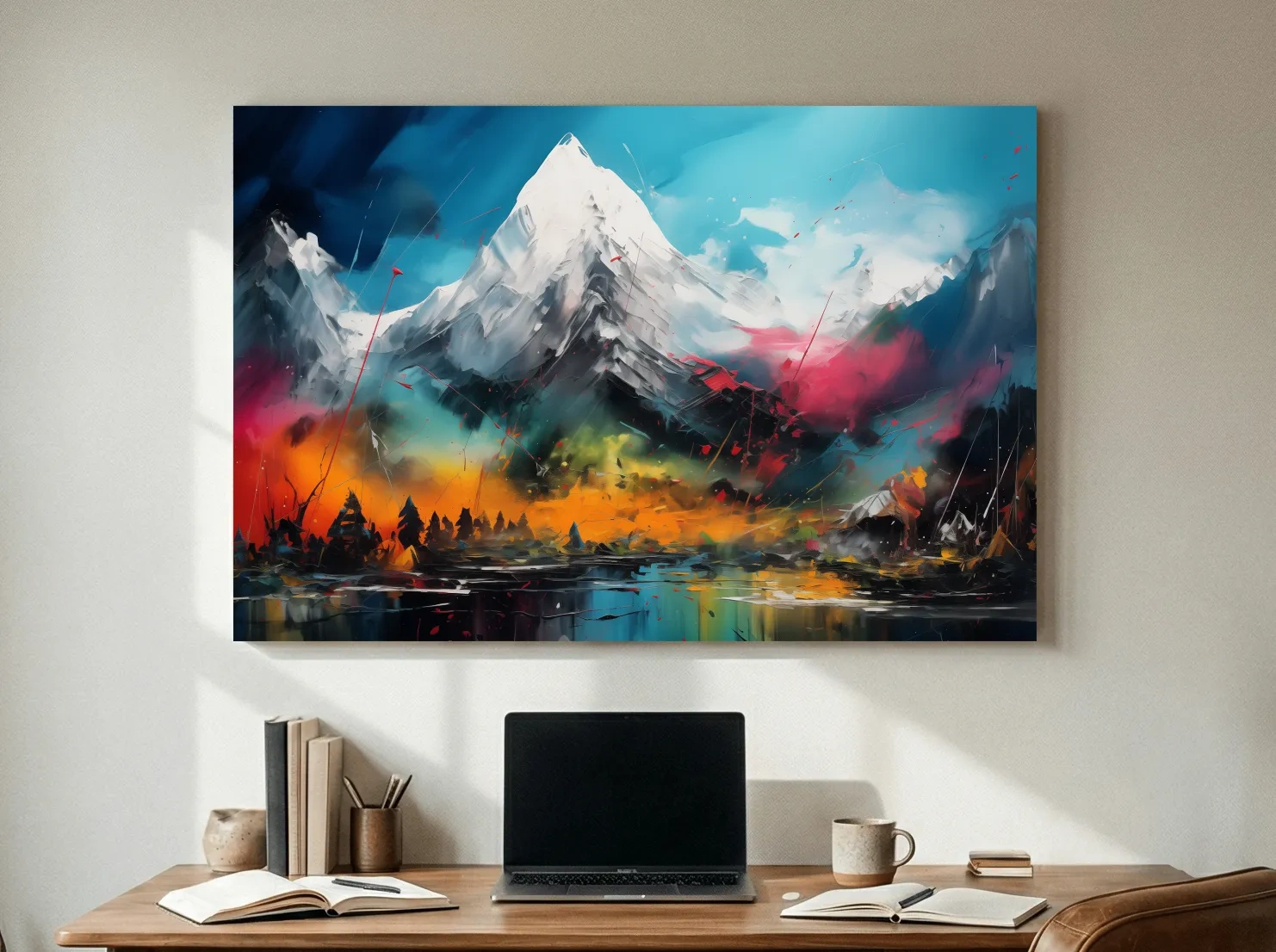 Vibrant Abstract Alpine Mountain Peaks - Colorful Impasto Painting Style Wall Art