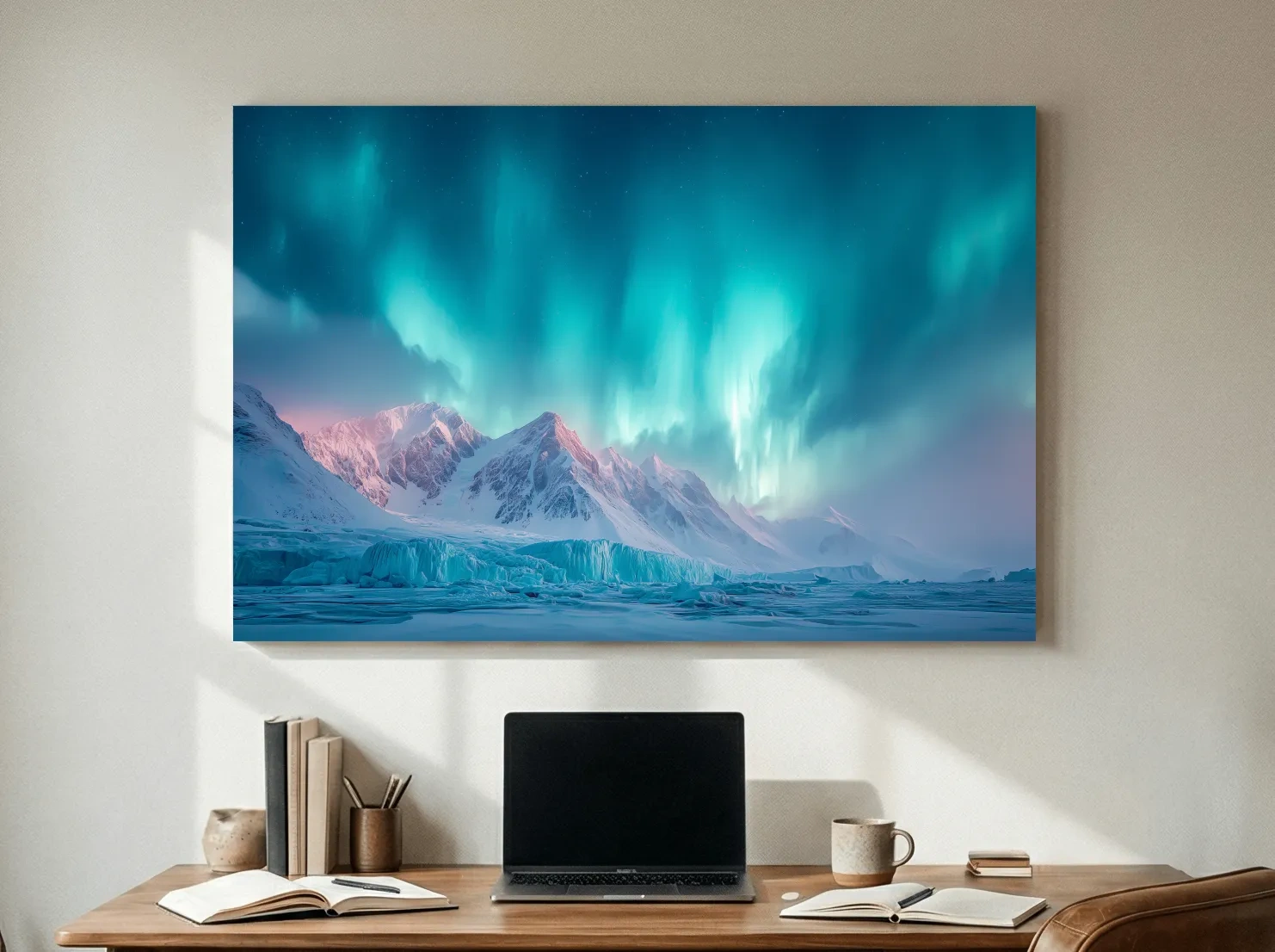 Aurora Borealis Over Icy Arctic Mountains - Northern Lights Wall Art