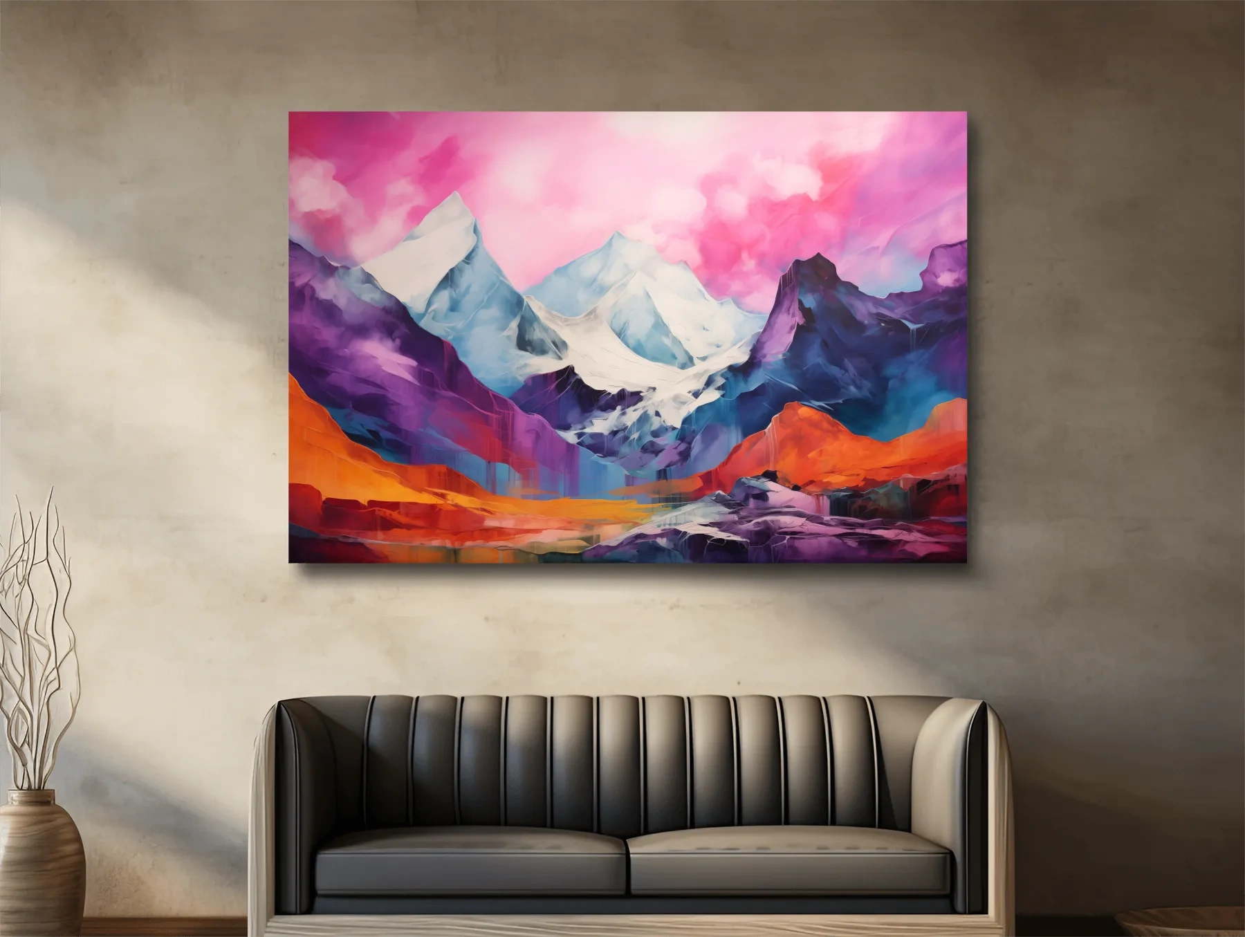 Vibrant Abstract Alpine Mountain Landscape Painting - Colorful Contemporary Wall Art