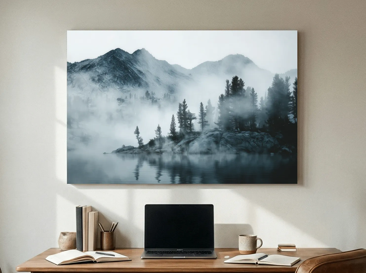 Frosty Alpine Mountain Lake Photography - Black & White Landscape Wall Art
