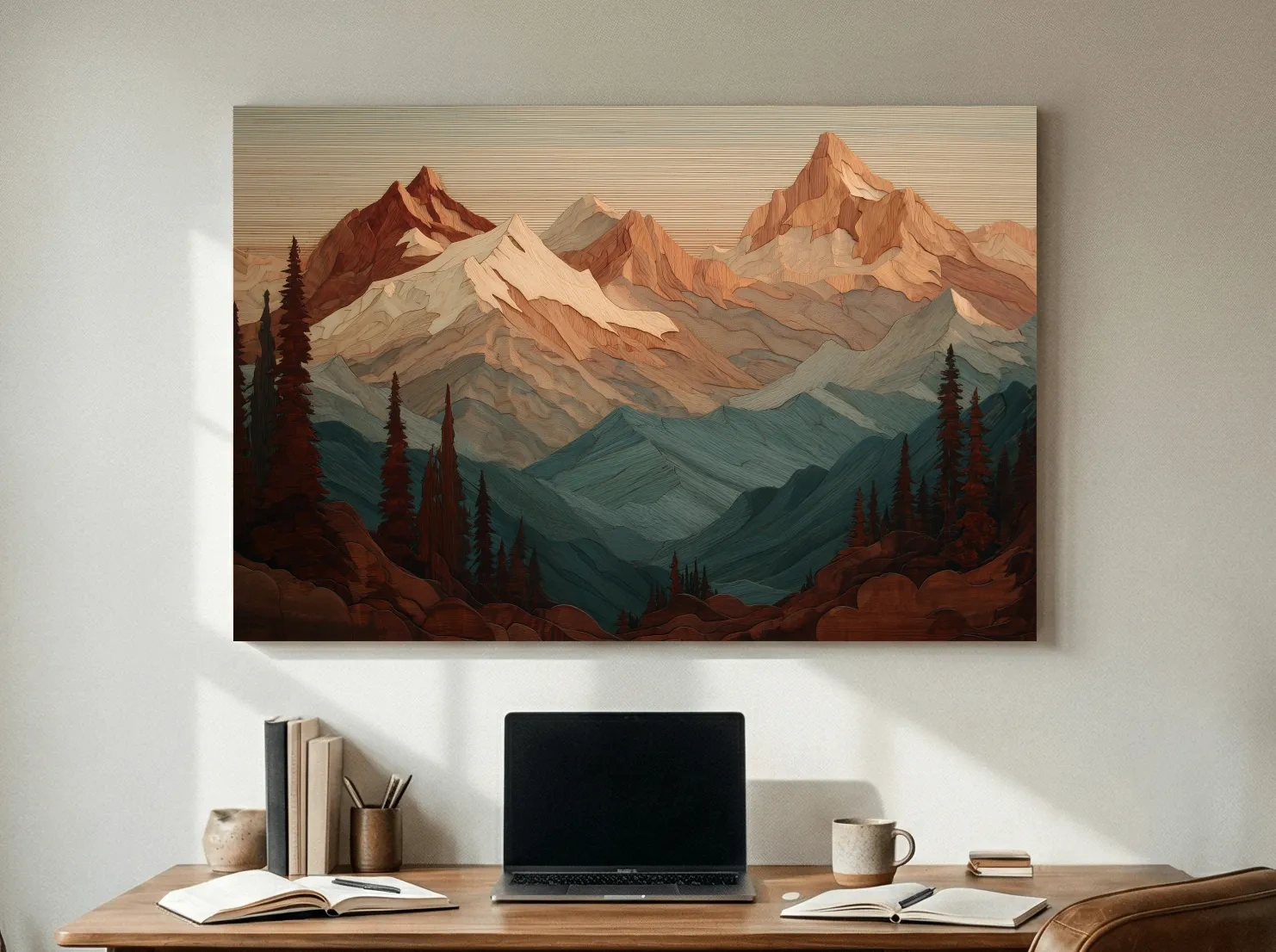 Layered Wood Alpine Mountain Range - Textured Topographic Landscape Wall Art
