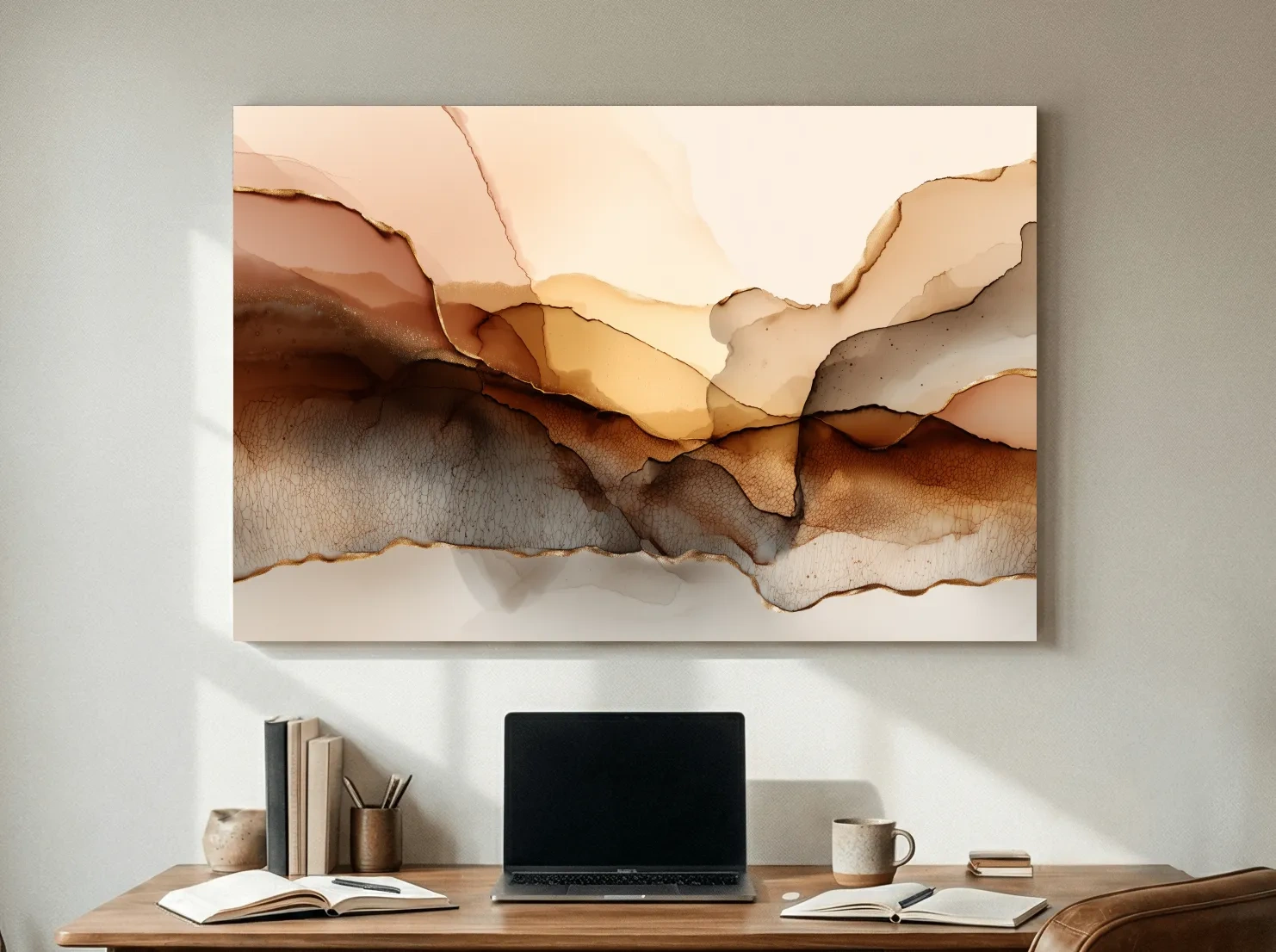 Abstract Alcohol Ink Landscape Painting - Modern Minimalist Wall Art