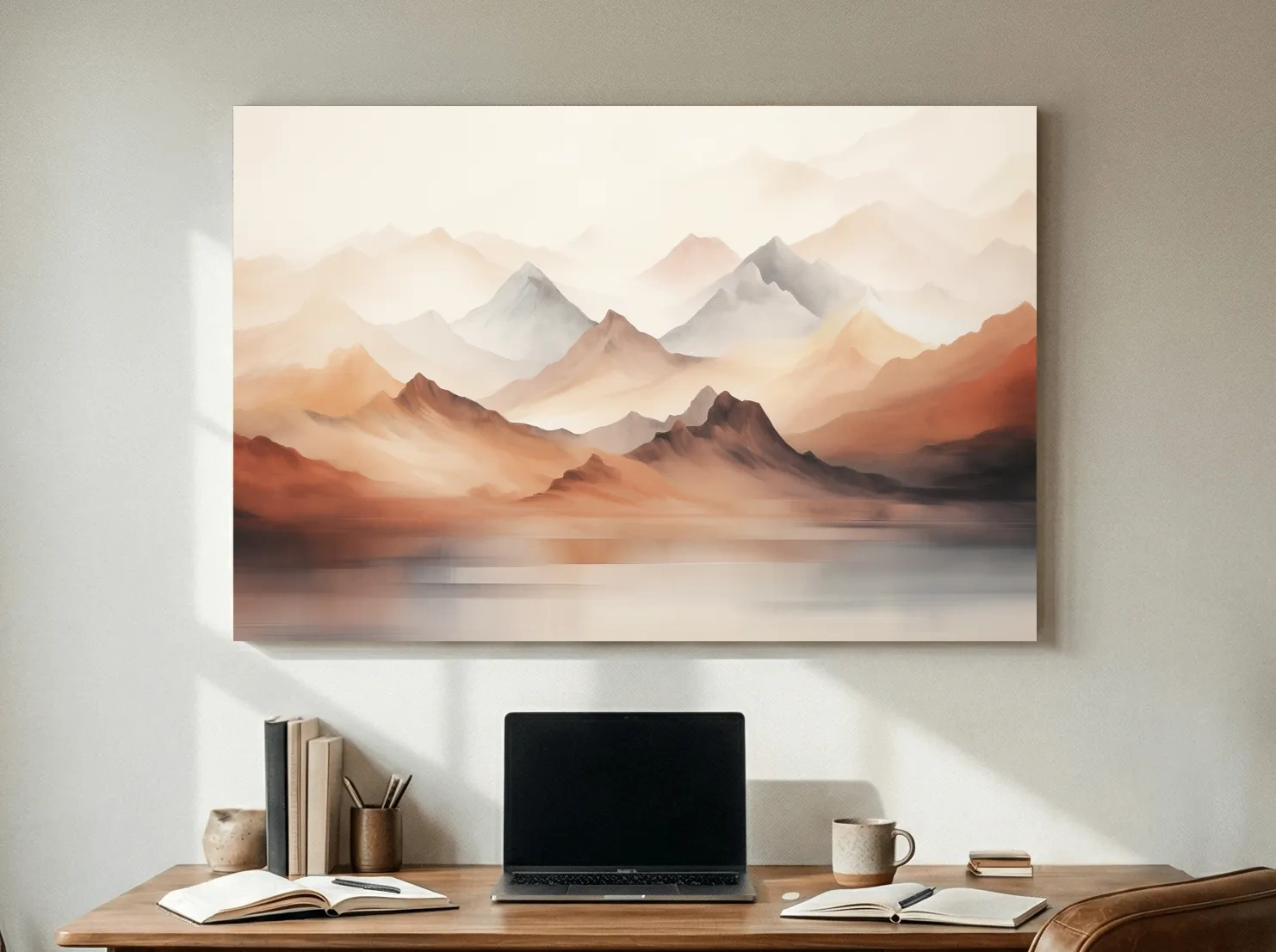 Pastel Mountain Range Watercolor - Warm Neutral Landscape Wall Art