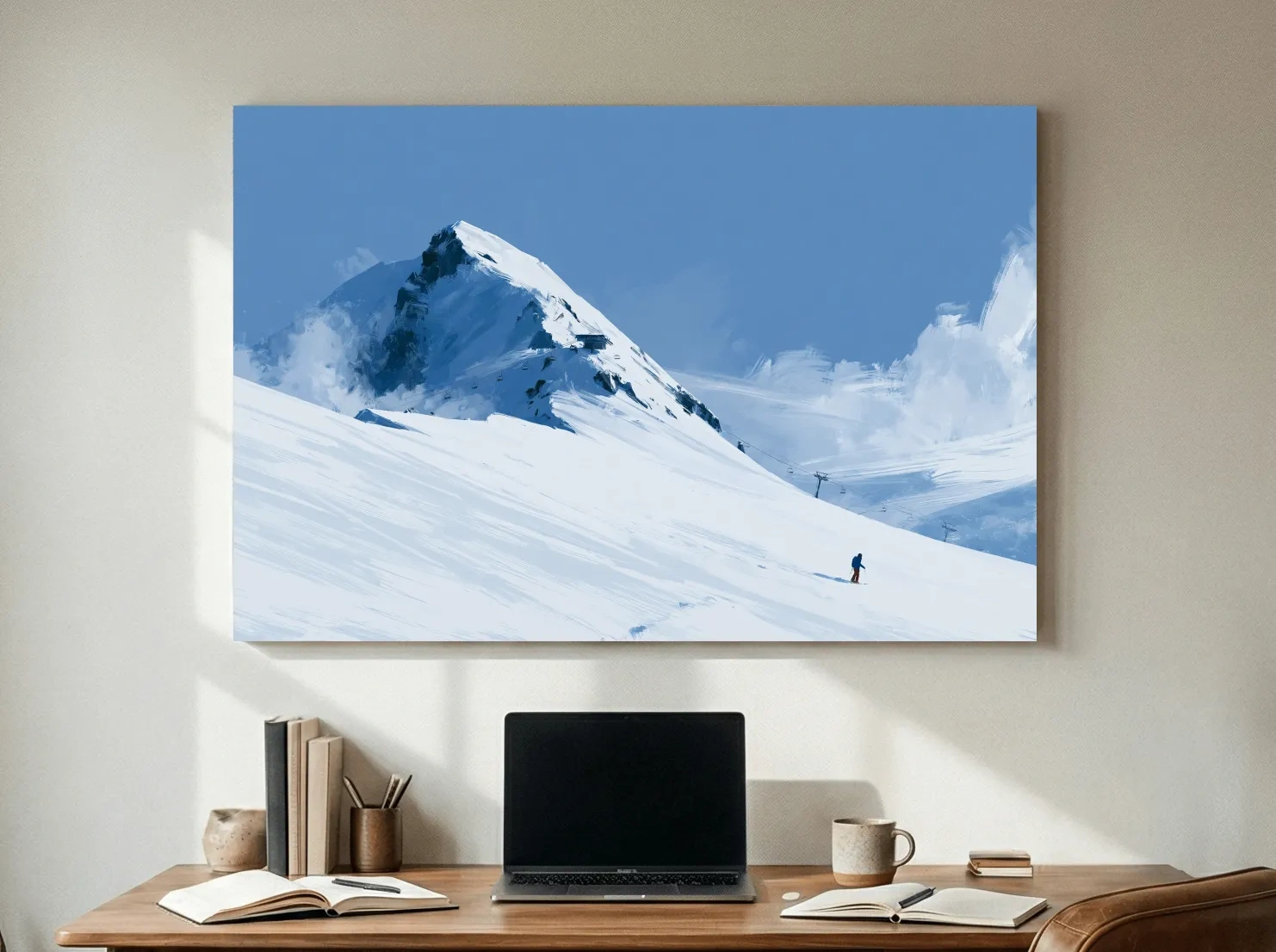 Minimalist Backcountry Skier Painting - Alpine Winter Landscape Wall Art