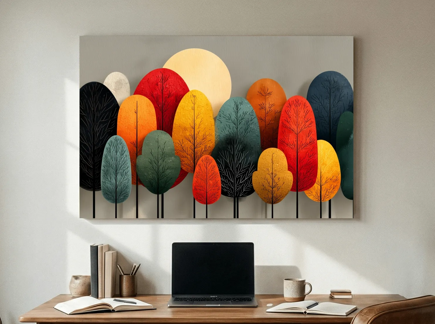 Mid-Century Abstract Autumn Forest Trees - Modern Scandinavian Landscape Artwork